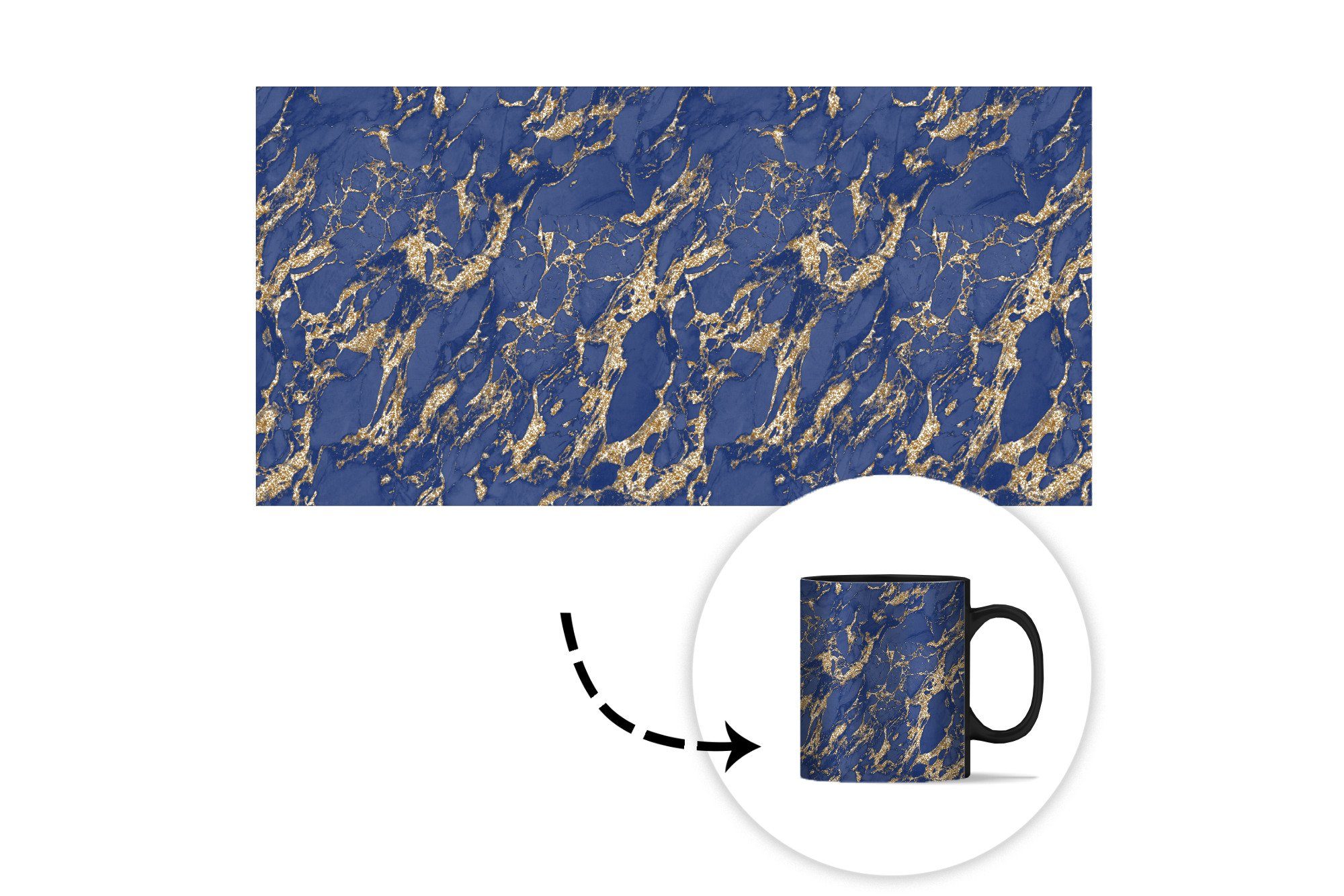 Gold Teetasse, Zaubertasse, Kaffeetassen, MuchoWow Tasse Muster Farbwechsel, Blau Geschenk - Marmor, - Keramik, -