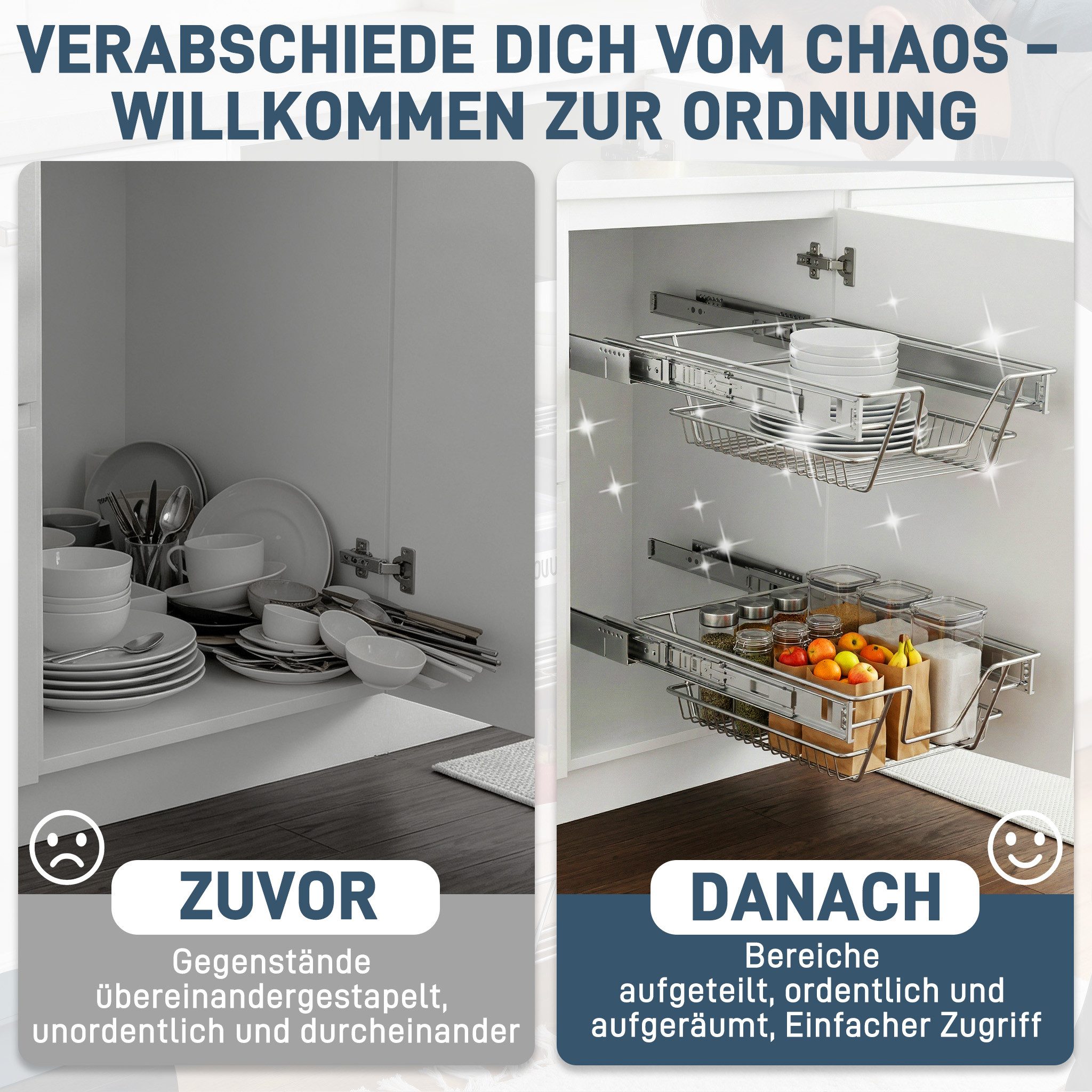 FIVMEN Schublade Teleskopschublade 2 Stück Ausziehbare Küchenschublade, Schlafzimmerschublade Küchen Regal, Silber/Schwarz – Bild 4 von 5