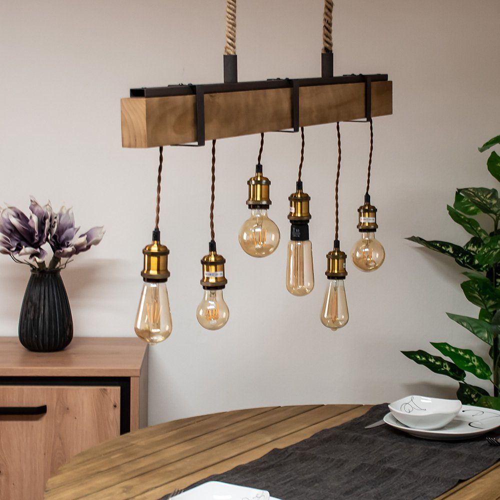 Zimmer Balken rost etc-shop Ess inklusive, Warmweiß, Holz Pendel Lampe Vintage LED Pendelleuchte, Leuchtmittel Decken
