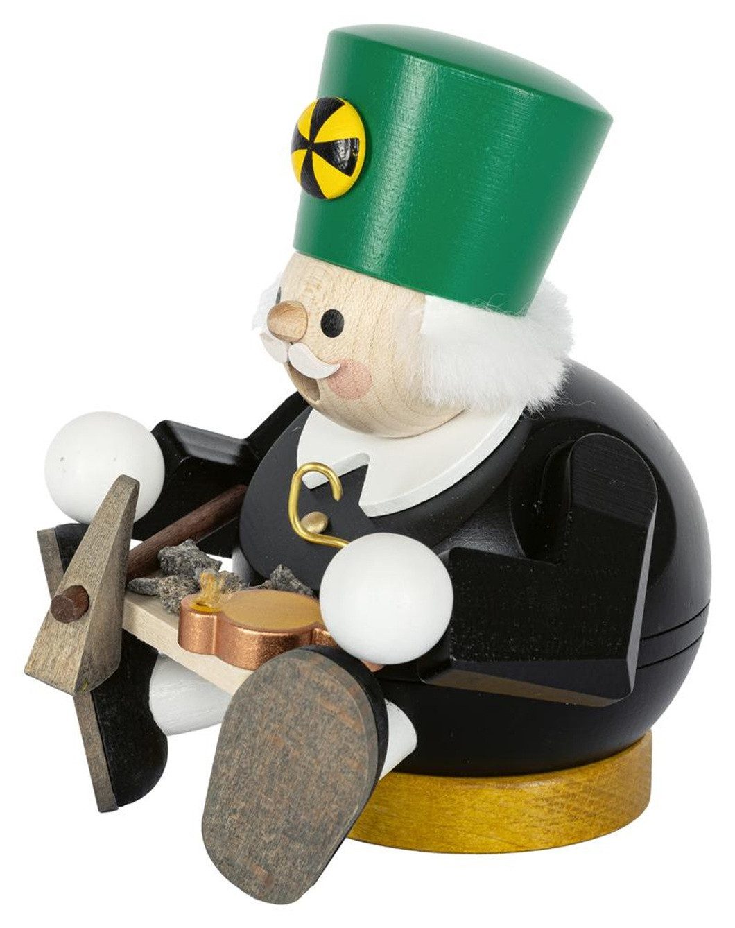 Erzgebirgische Volkskunst Richard Glässer GmbH Räuchermännchen Bergmann sitzend - Höhe: 14 cm - Handarbeit aus dem Erzgebirge, (1 St), Handarbeit aus dem Erzgebirge