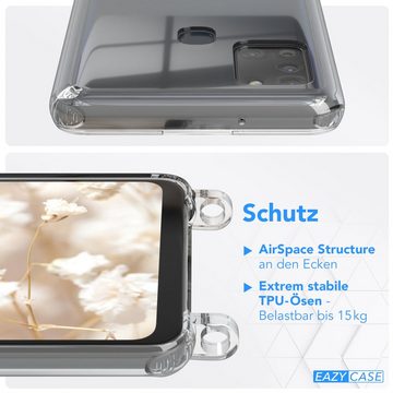 EAZY CASE Handykette Boho Umhängeband für Samsung Galaxy A21s 6,5 Zoll, Silicon Handyhülle mit breiter Kette modern Carabiner Necklace Grau