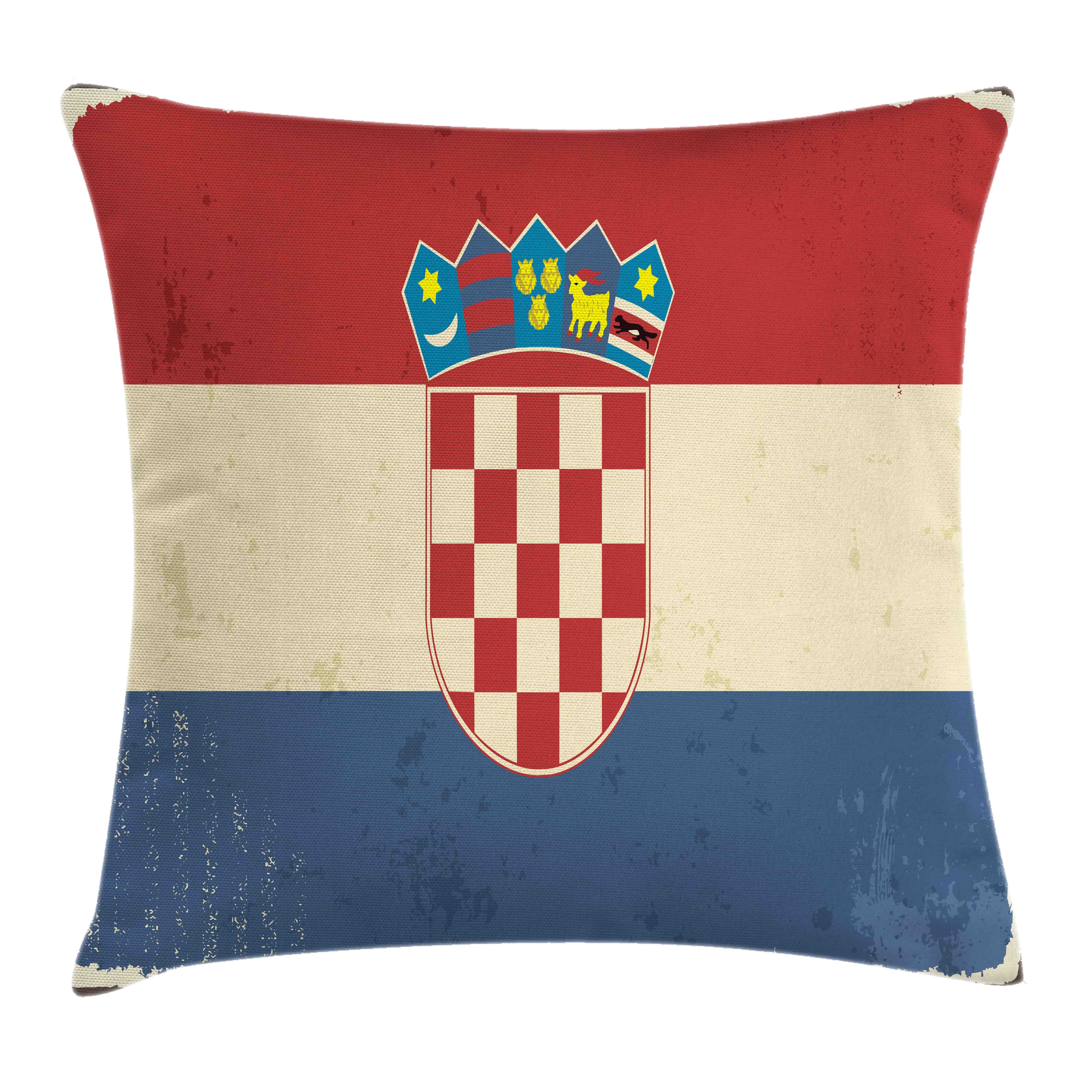 Kissenbezüge Waschbar mit Reißverschluss Kissenhülle mit Farbfesten Klaren Farben Beidseitiger Druck, Abakuhaus (1 Stück), Kroatien Vintage Look Nationalflagge