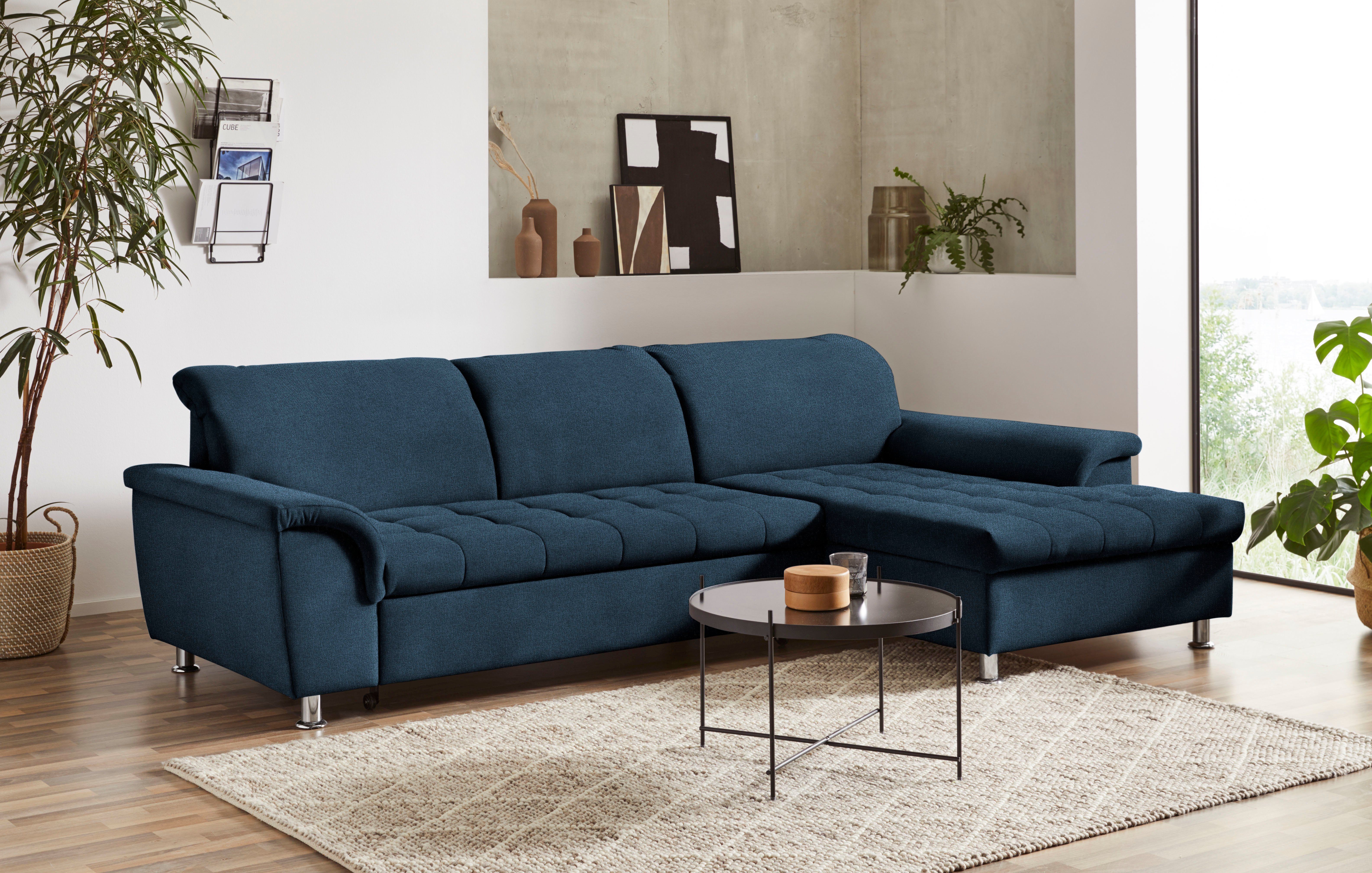 DOMO collection Ecksofa FRANZI zeitlos und elegant, moderne Sitzheftung, L-Form, wahlweise mit Kopfteilverstellung (dann Tiefe: 170 cm)