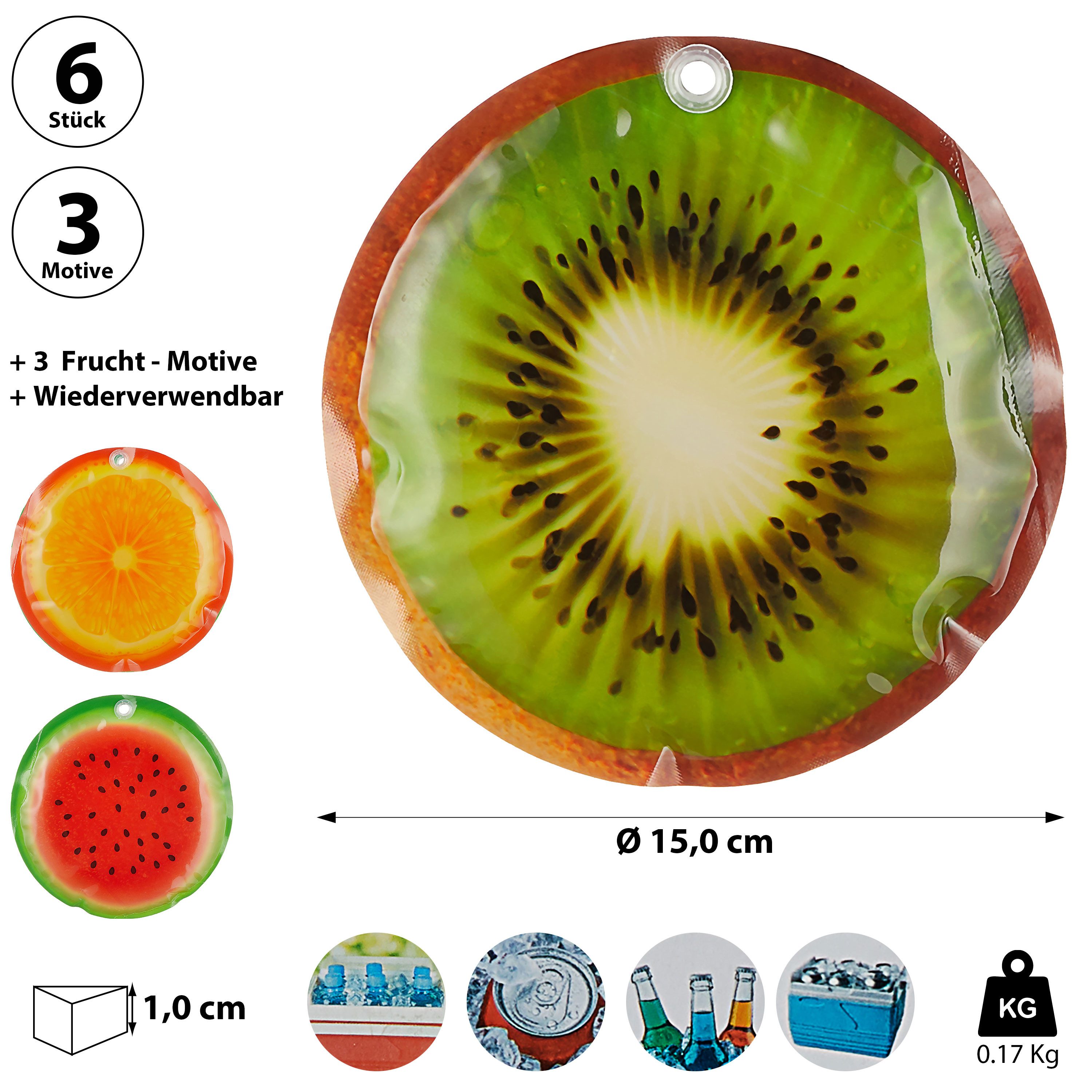 CEPEWA Kühlakku Kühlakku Früchte 6er Set 15x1cm Kühlelemente wiederverwendbar Coolpack