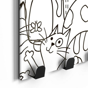 DEQORI Kleiderhaken 'Comic-Katzen', Glas Garderobe Paneel magnetisch beschreibbar