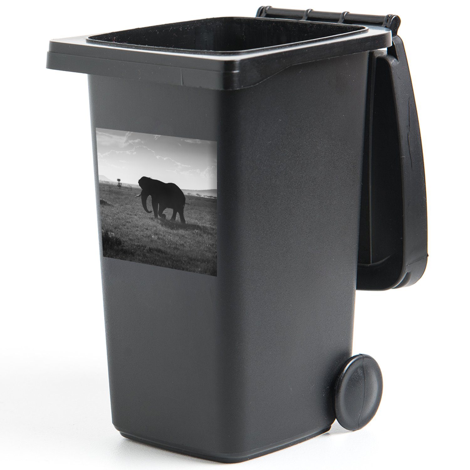 MuchoWow Wandsticker Elefant - Einfarbig Mülltonne, Abfalbehälter und Mülleimer-aufkleber, Container, Tiere - Sticker, weiß - (1 St), Schwarz