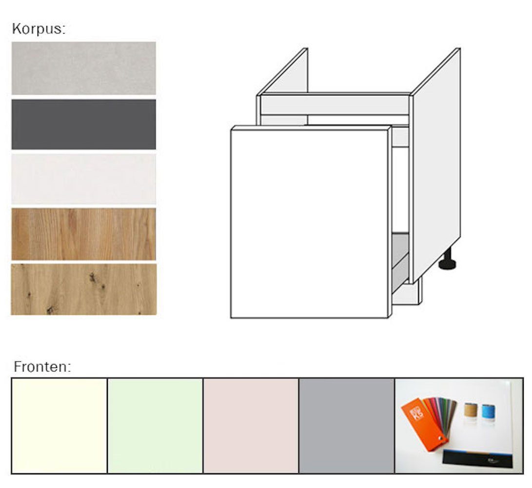 Korpusfarbe wählbar RAL Schublade 60cm Feldmann-Wohnen Front- oder Spülenunterschrank 1 mit Wunschfarbe (Teilauszug) (Pescara) ICA® und K5 Pescara