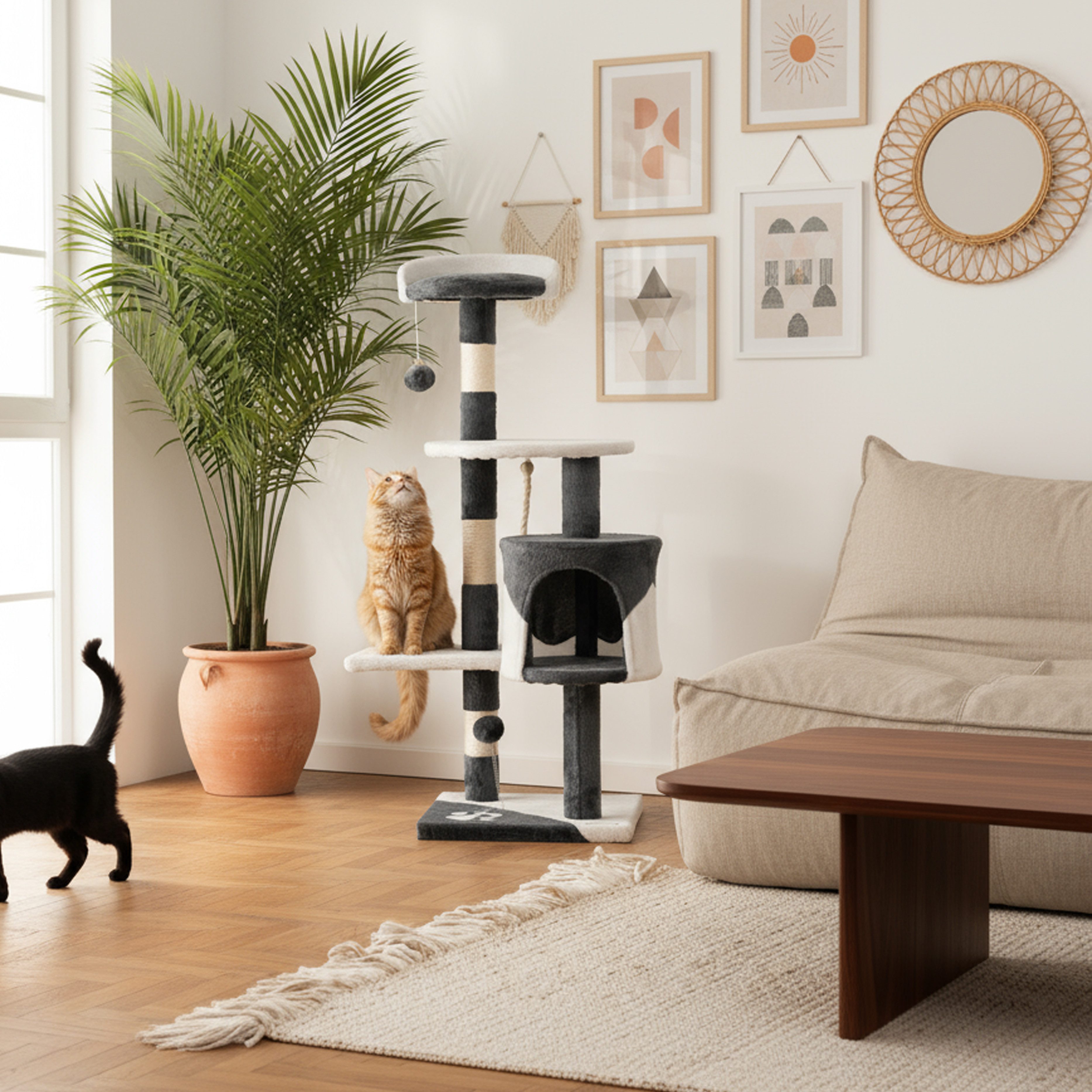 belviona Kratzbaum kompakt 112 cm, mit Spielbällen, Sisal & Kuschelhöhle