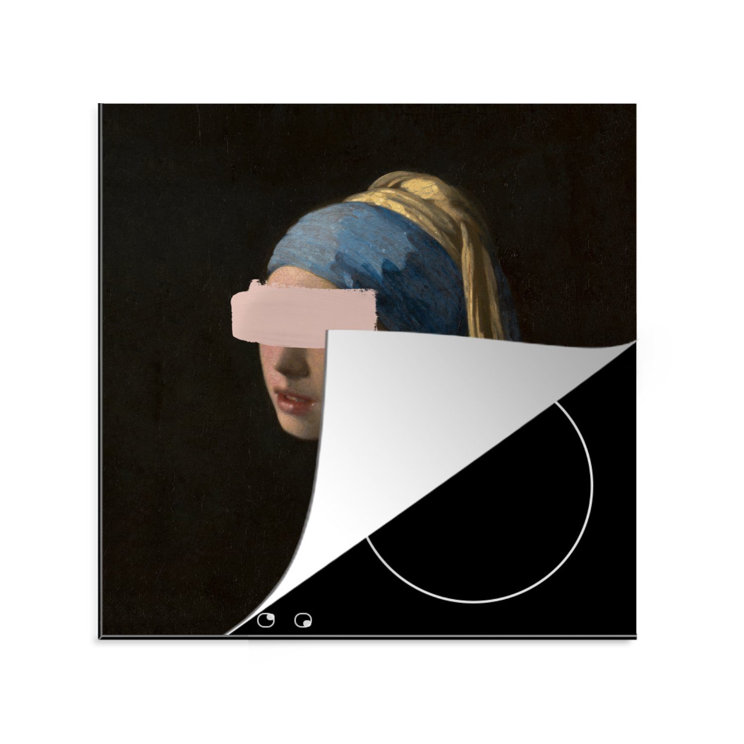 MuchoWow Herdblende-/Abdeckplatte Mädchen mit Perlenohrring - Vermeer - Kunst, Vinyl, (1 tlg), 78x78 cm, Ceranfeldabdeckung, Arbeitsplatte für küche