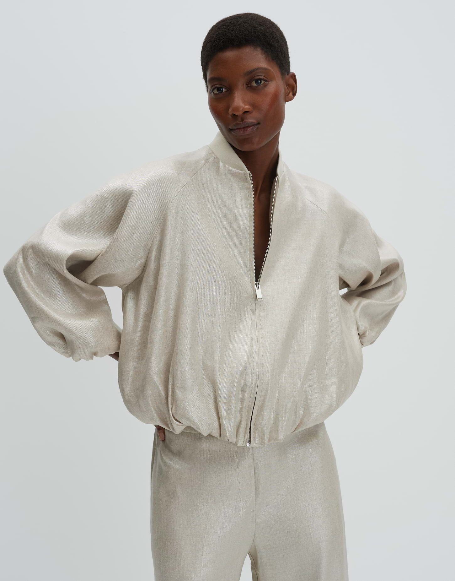 someday Jackenblazer Noema mit Glanzfinish Reißverschluss und Ballonärmel für modernen Chic