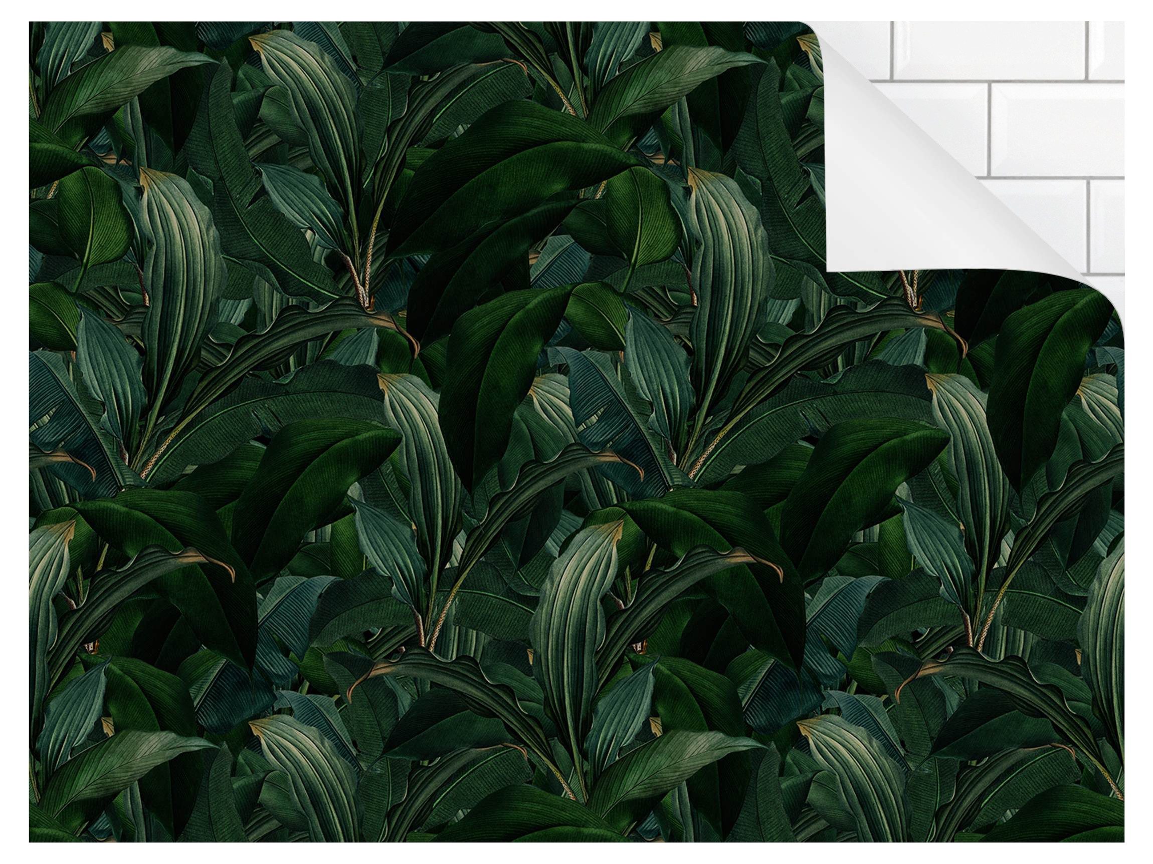 Bilderdepot24 Badrückwand grün fugenlose Wandverkleidung Bad Tropisch, (Hartfolie matt » Selbstklebend SMART 0,35 mm), wasserfestes Wandpaneel Dunkelgrüner Blätterdschungel