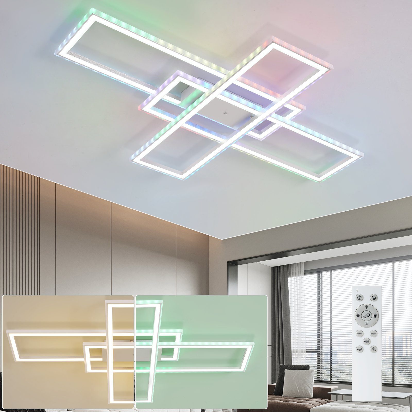 ZMH LED Deckenleuchte Schlafzimmer RGB Deckenlampe Dimmbar Fernbedienung, LED fest integriert, 3000-6000K, 50w, RGB