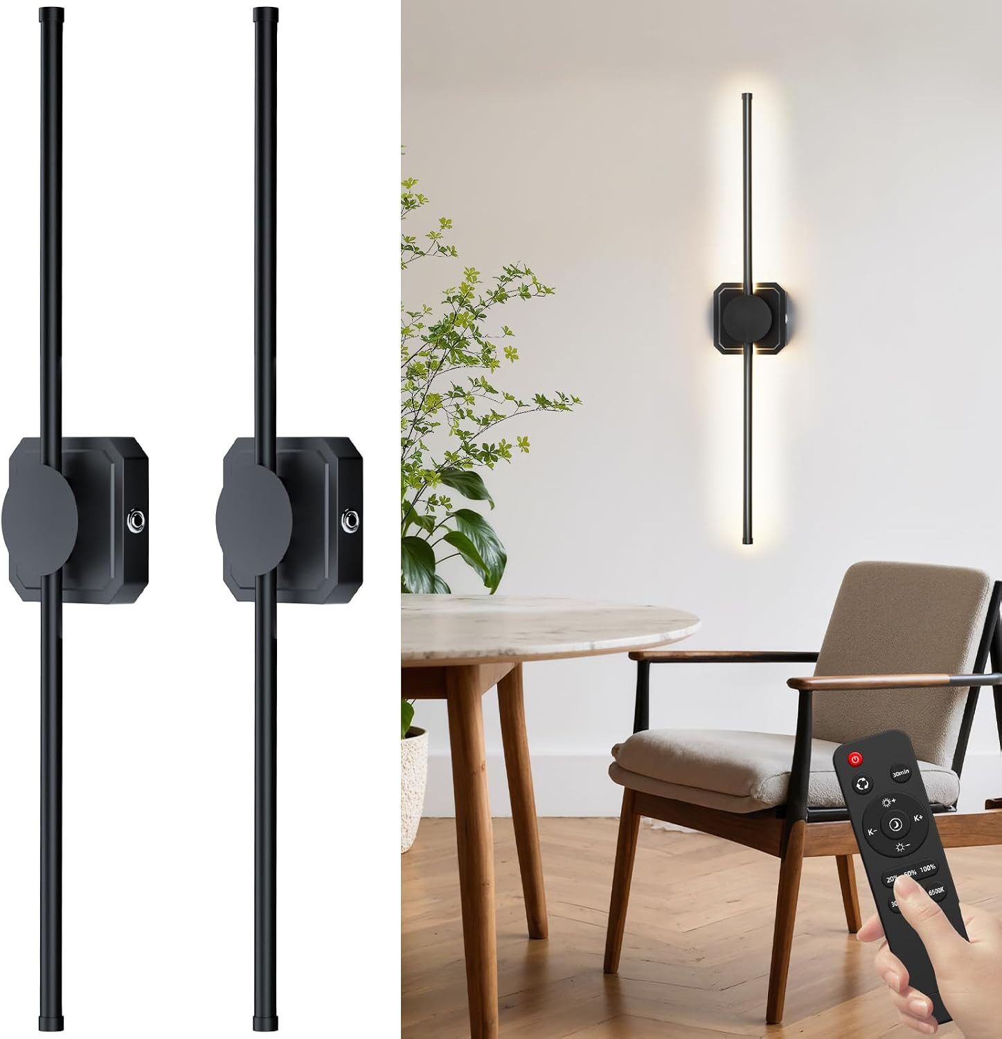 Vivitar LED Wandleuchte 28-Zoll 10.000 mAh über USB-C aufladbare mit Fernbedienung, kabellose Leuchte, Touch-Schalter, um 350° schwenkbar, stufenlos dimmbar von 20 % bis 100 %, 3 Lichtfarben, 3000 K/4000 K/6500 K, akkubetriebene Wandleuchte für Wohnzimmer, Schlafzimmer, Flur, Arbeitszimmer, Leseecke, Nachttisch, Innenbereich, moderne Wandbeleuchtun, dekorative Wandleuchte, flexible Beleuchtung, gemütliches Licht