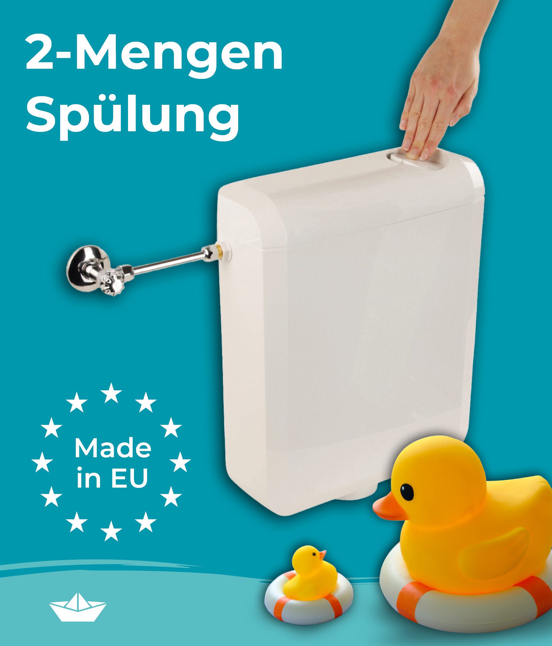 Calmwaters Spülkasten, Komplettset Anschluss links/rechts, Anschluss hinten separat zu kaufen, Aufputzspülkasten, Weiß, Zwei-Mengen-Technik, Sparspülung, 29HB2732