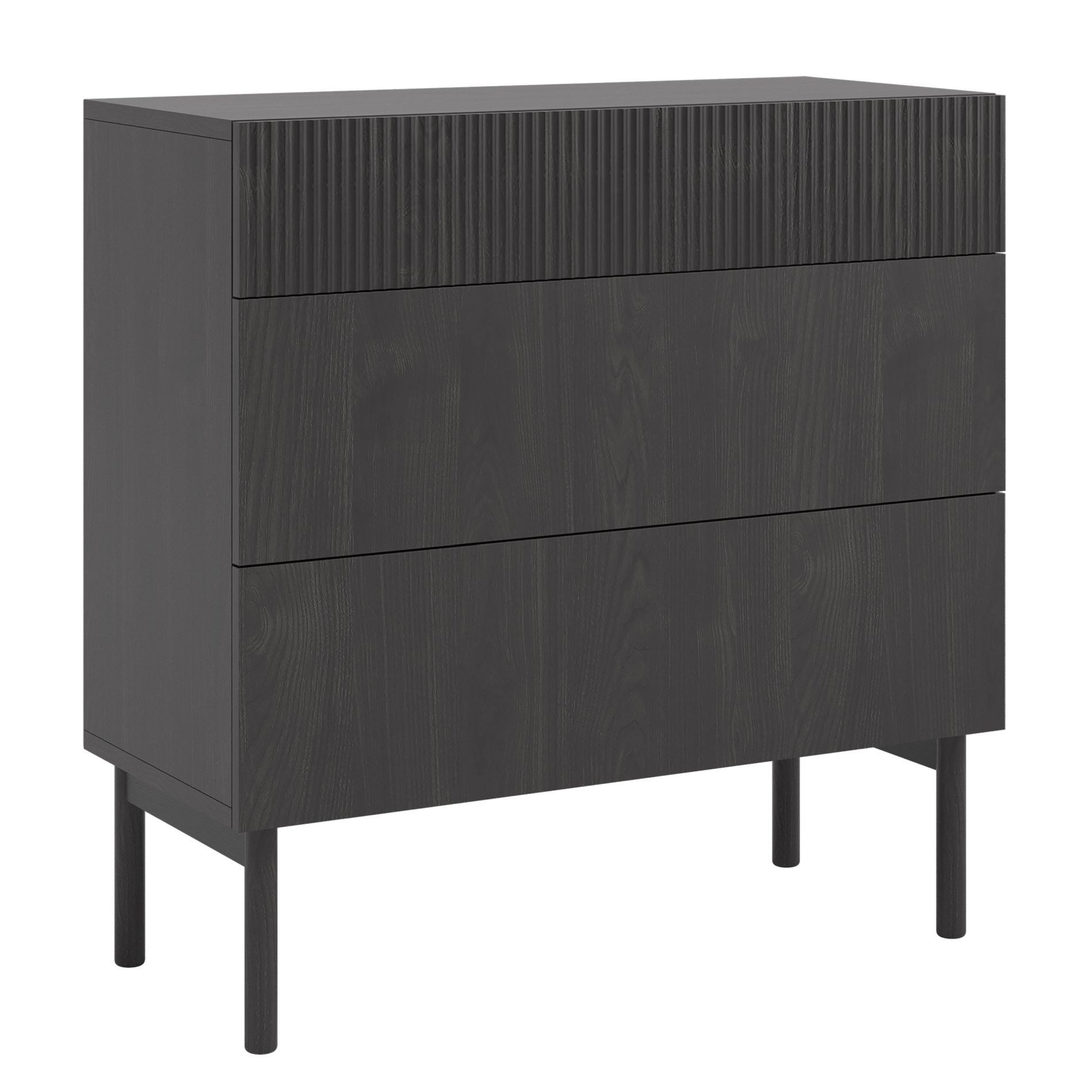 Selsey Kommode NOLIE, Kommode mit 3 Schubladen, geriffelter Front und Holzbeinen, 90 cm