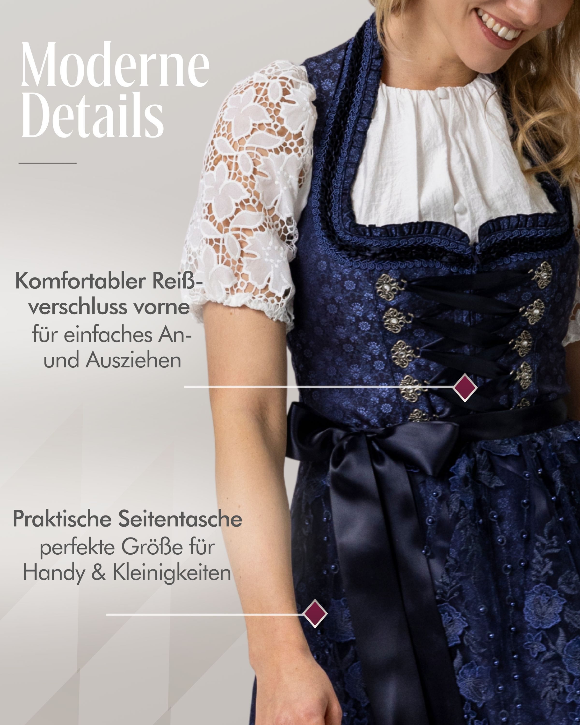 Nübler Trachtenkleid Dirndl midi Coro in Dunkelblau von Nübler - Rocklänge 60 cm – Bild 5 von 5