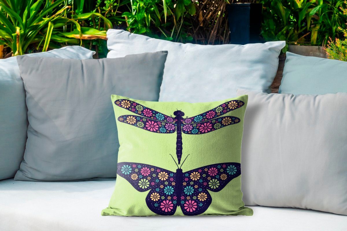 Dekokissen, MuchoWow Illustration Libelle Kissenhülle, Eine Schmetterlings, Dekokissenbezug, Dekokissen einer Outdoor Kissenbezüge, und eines
