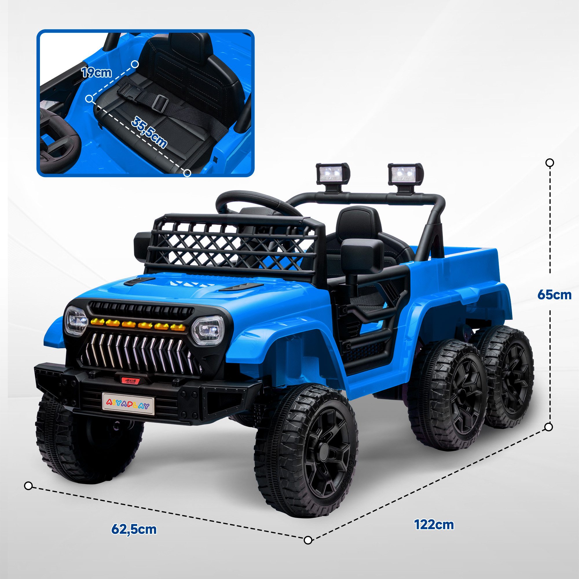 AIYAPLAY Elektro-Kinderauto Elektroauto für Kinder, 4WD/2WD schaltbare Fahrt auf Auto, Belastbarkeit 30 kg, (1-tlg), 2,5-4 km,h, für 3-8 Jahre Kinder, Hellblau