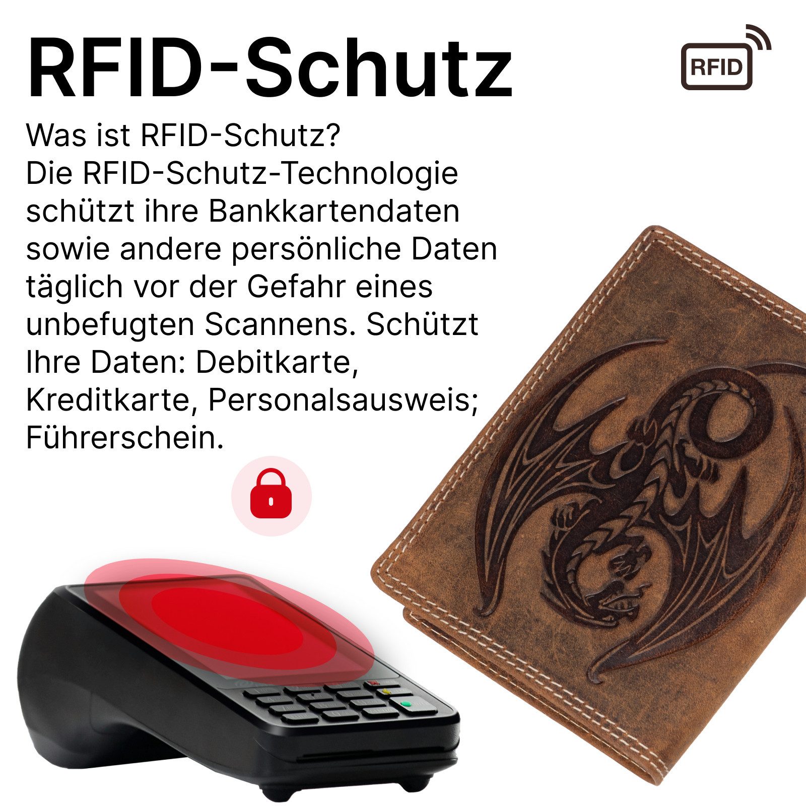 EAAKIE Geldbörse RFID Büffel Echt Leder Geldbörse Portemonnaie Herren mit Motiv, RFID Schutz