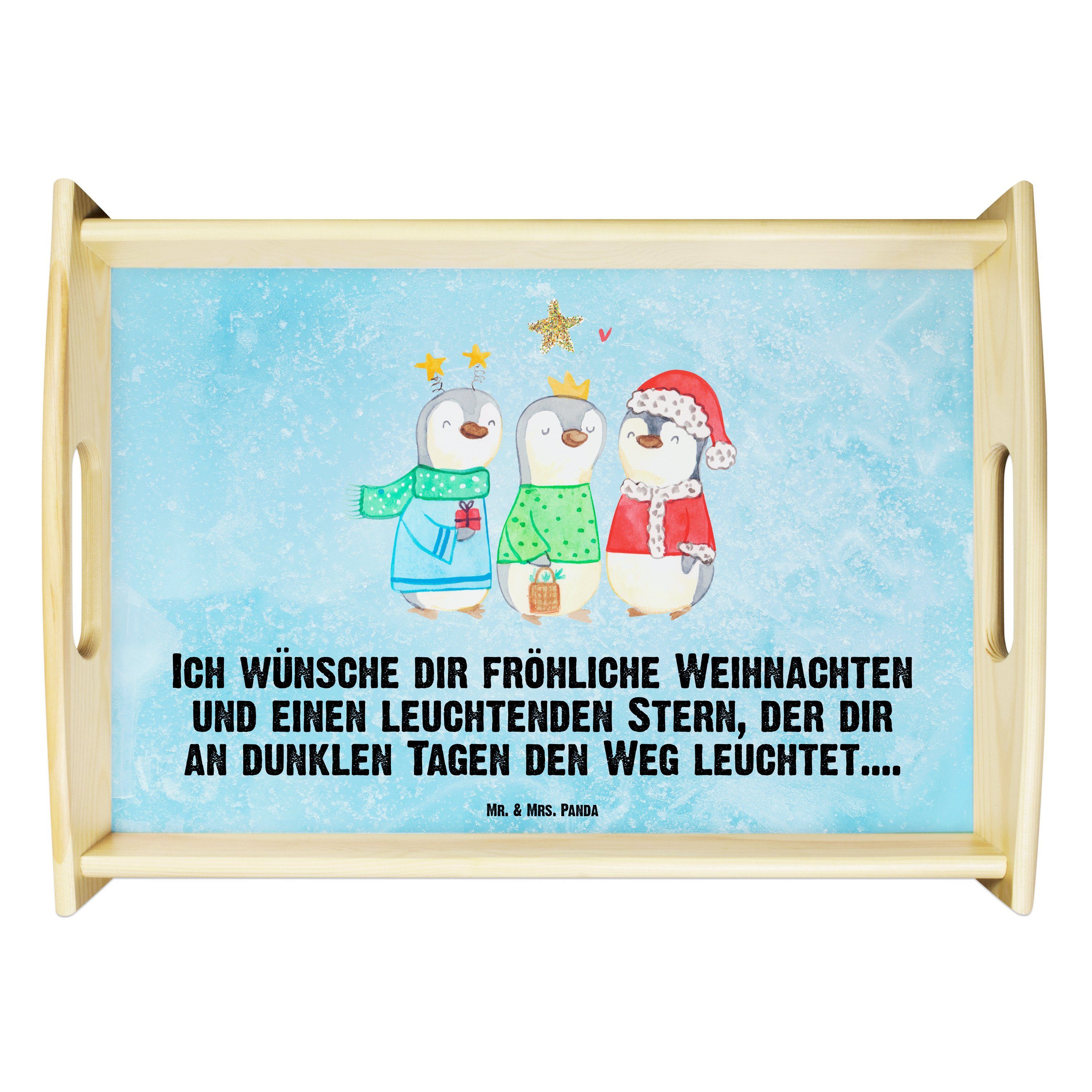 Mr. & Mrs. Panda Tablett Winterzeit Heilige drei Könige - Eisblau - Geschenk, Tablett, Weihnac, Echtholz lasiert, (1-tlg)