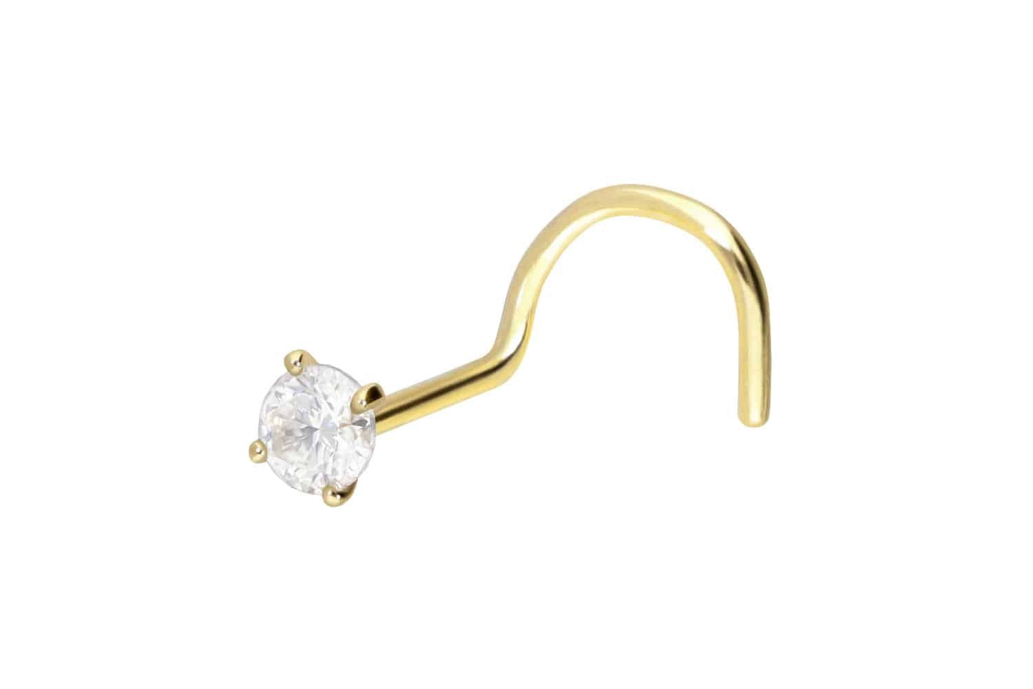 Nasenpiercing 14/18 Karat Gold Nasenstecker Spirale EINGEFASSTER MOISSANIT