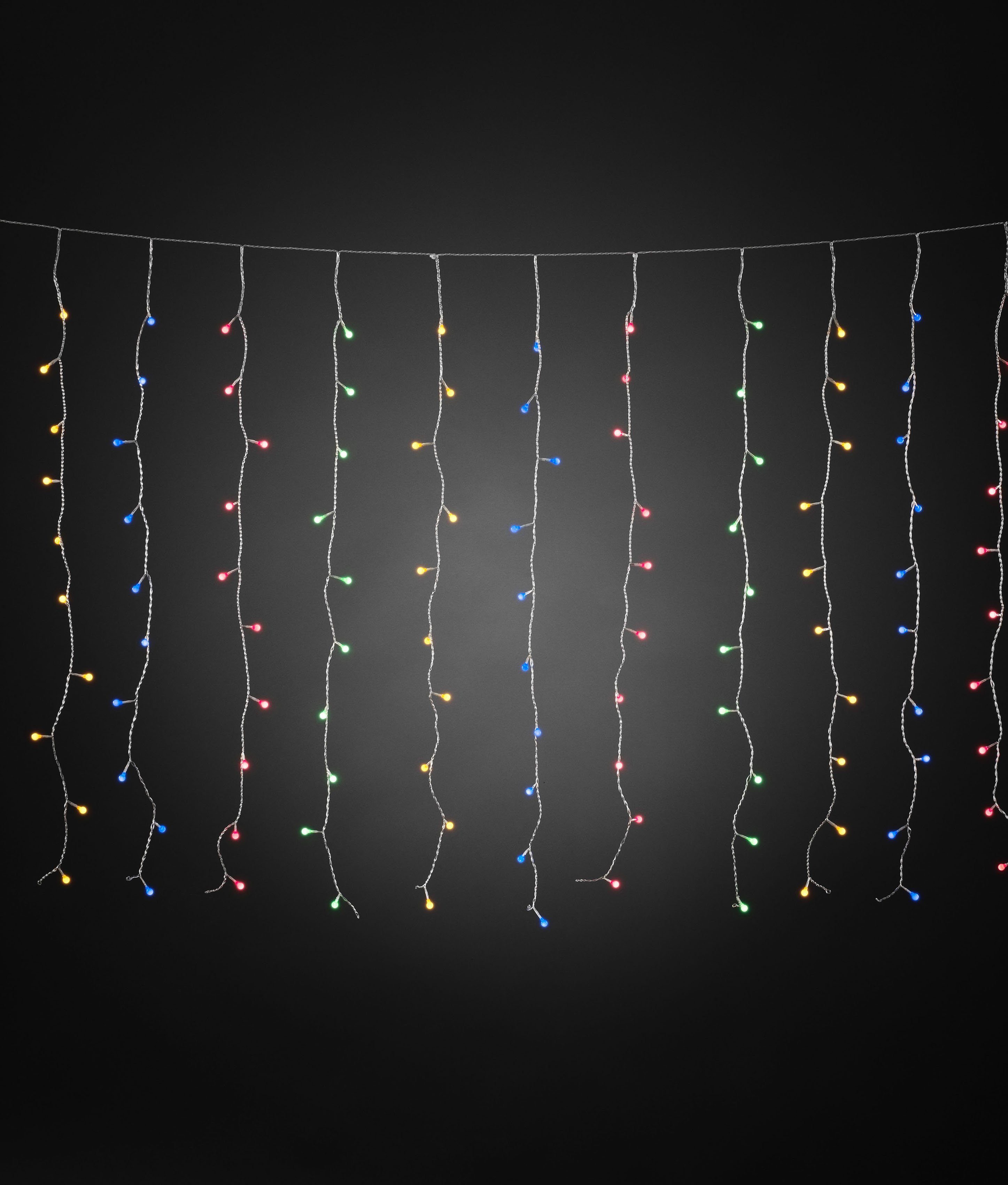 KONSTSMIDE LED-Lichtervorhang Weihnachtsdeko aussen, 200-flammig, LED Lichtervorhang, mit bunten Globes, 200 bunte Dioden