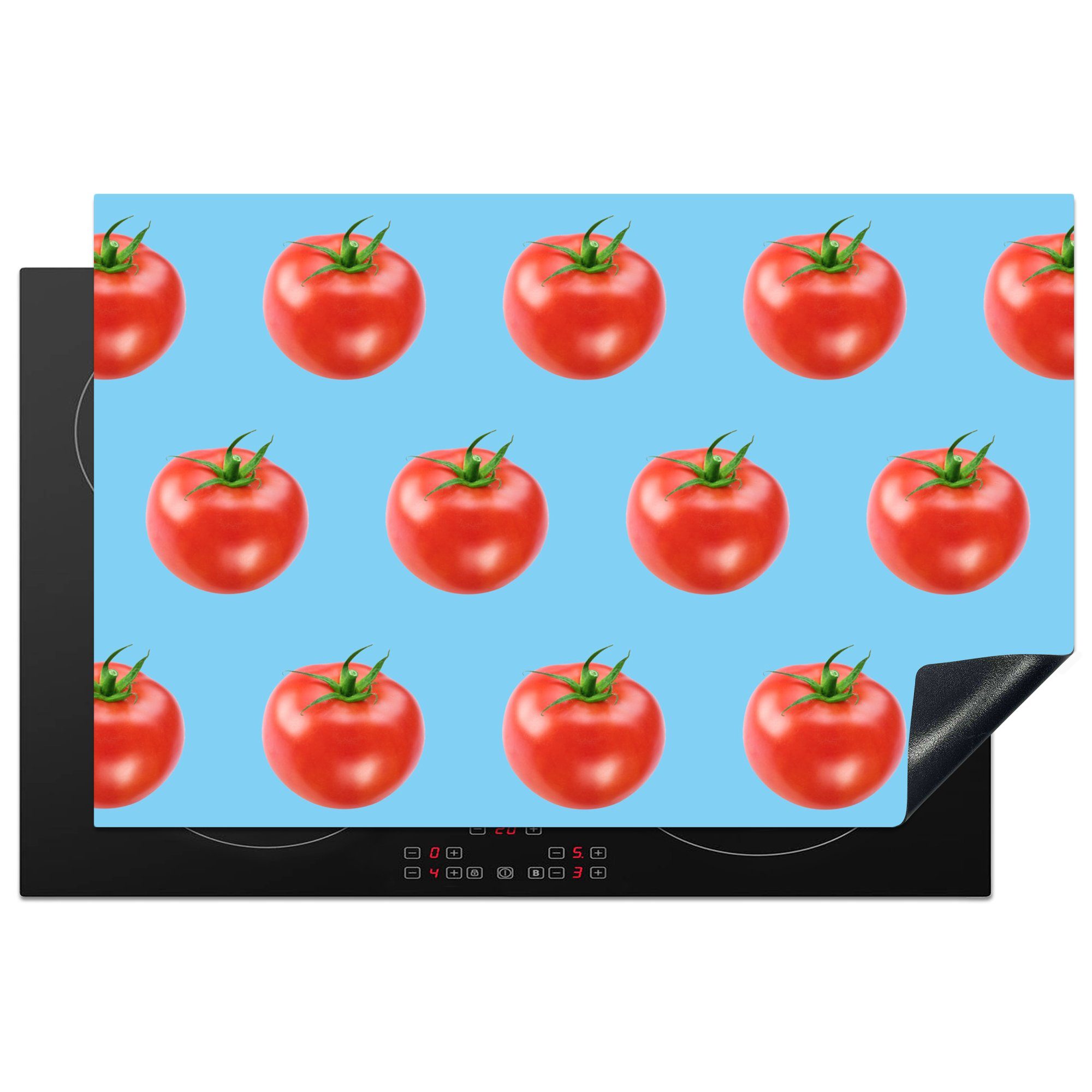 Herdblende-/Abdeckplatte (1 für Vinyl, Gemüse Induktionskochfeld Blau, tlg), die küche, Ceranfeldabdeckung - cm, 81x52 Tomaten Schutz MuchoWow -