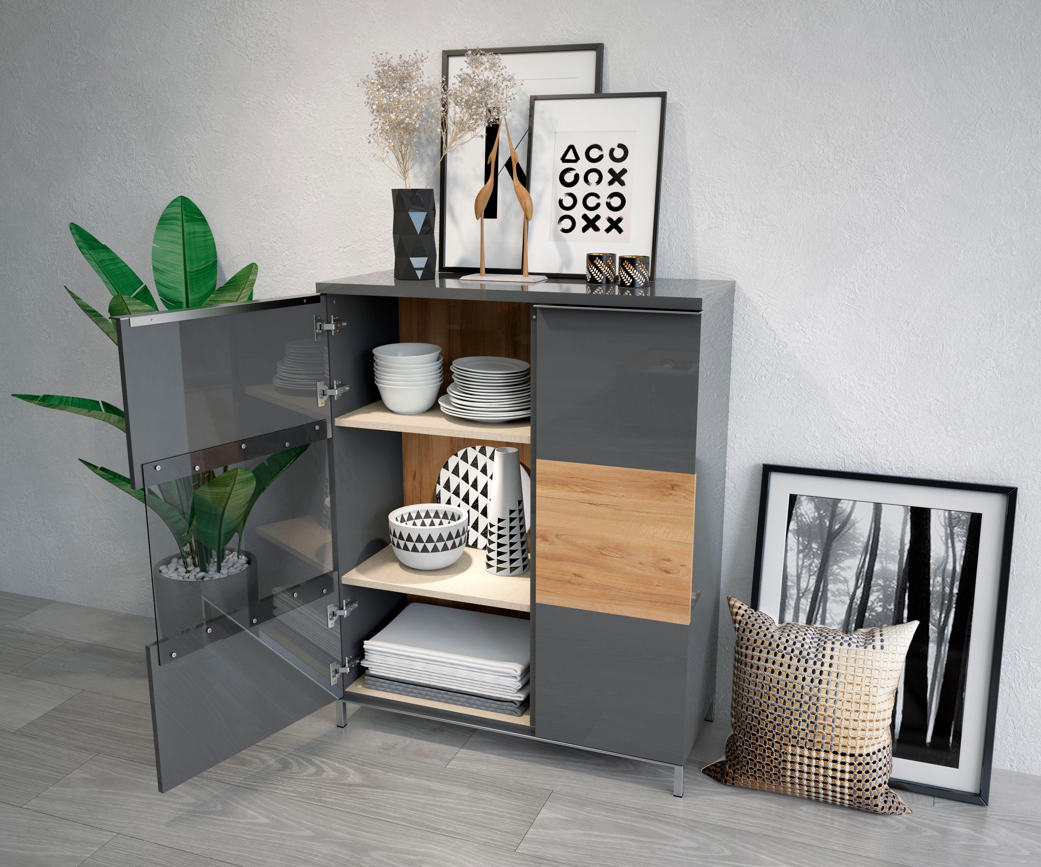 Places of Style Vitrine Soft-Close-Funktion Onyx mit