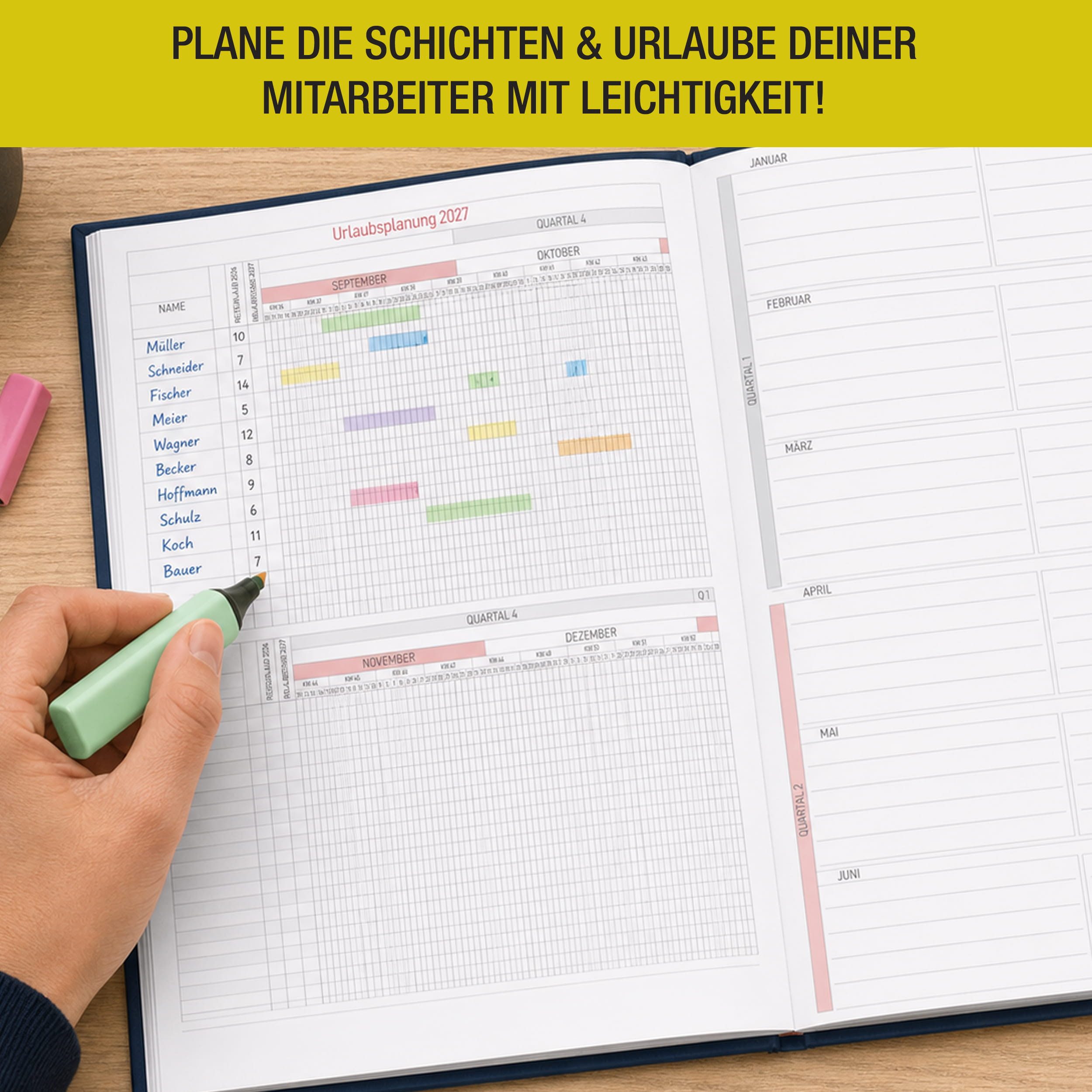 TOBJA Buchkalender Praxisplaner 2027 A4 Urban Hardcover Tattoo Barber 15 Min Takt FSC, Hardcover Layflat, A4, 15-Min-Takt, Urban-Design, FSC, 23-Mitarbeiter – Bild 4 von 5