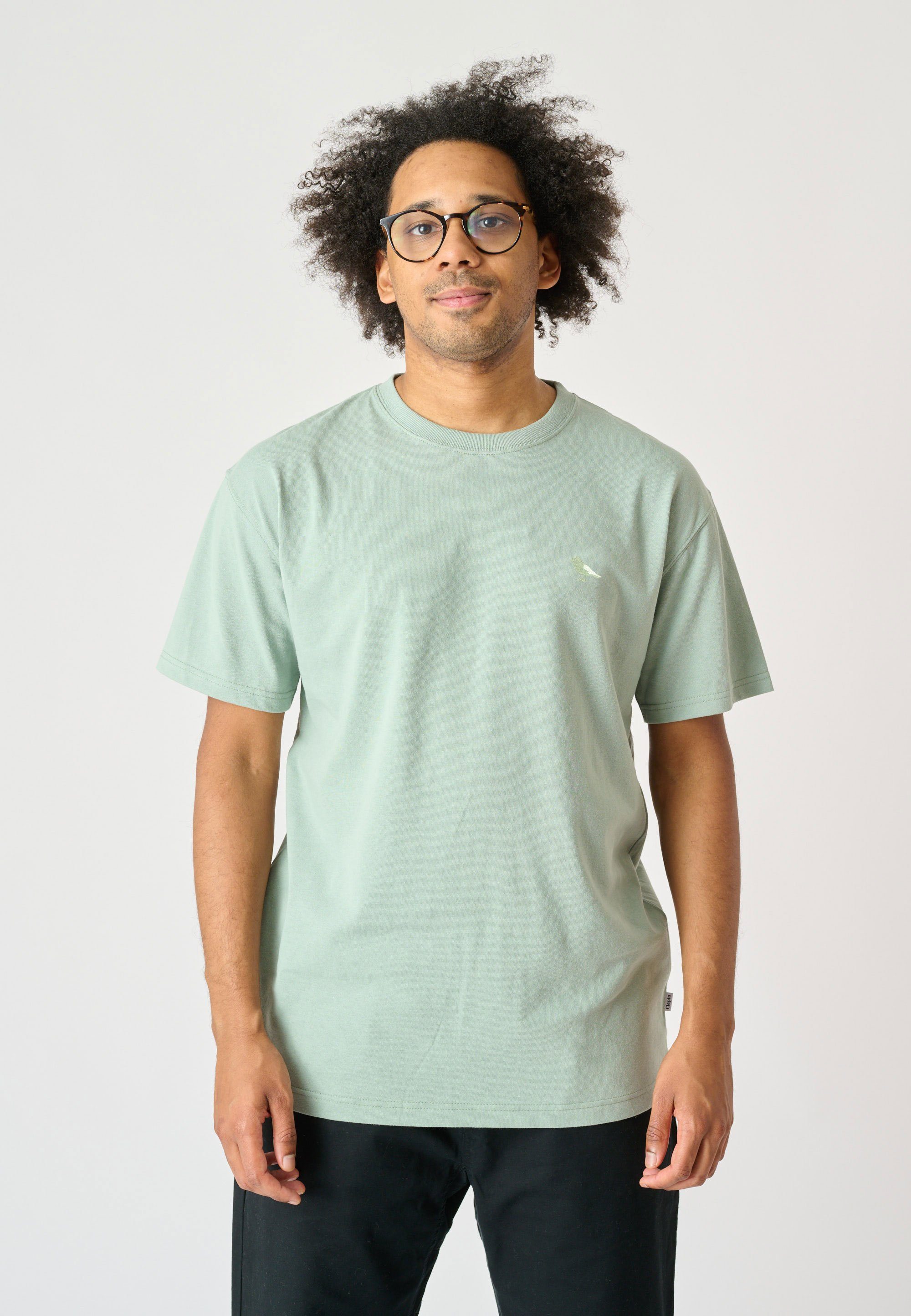 Cleptomanicx T-Shirt Embroidery Gull Mono mit lockerem Schnitt hellgrün
