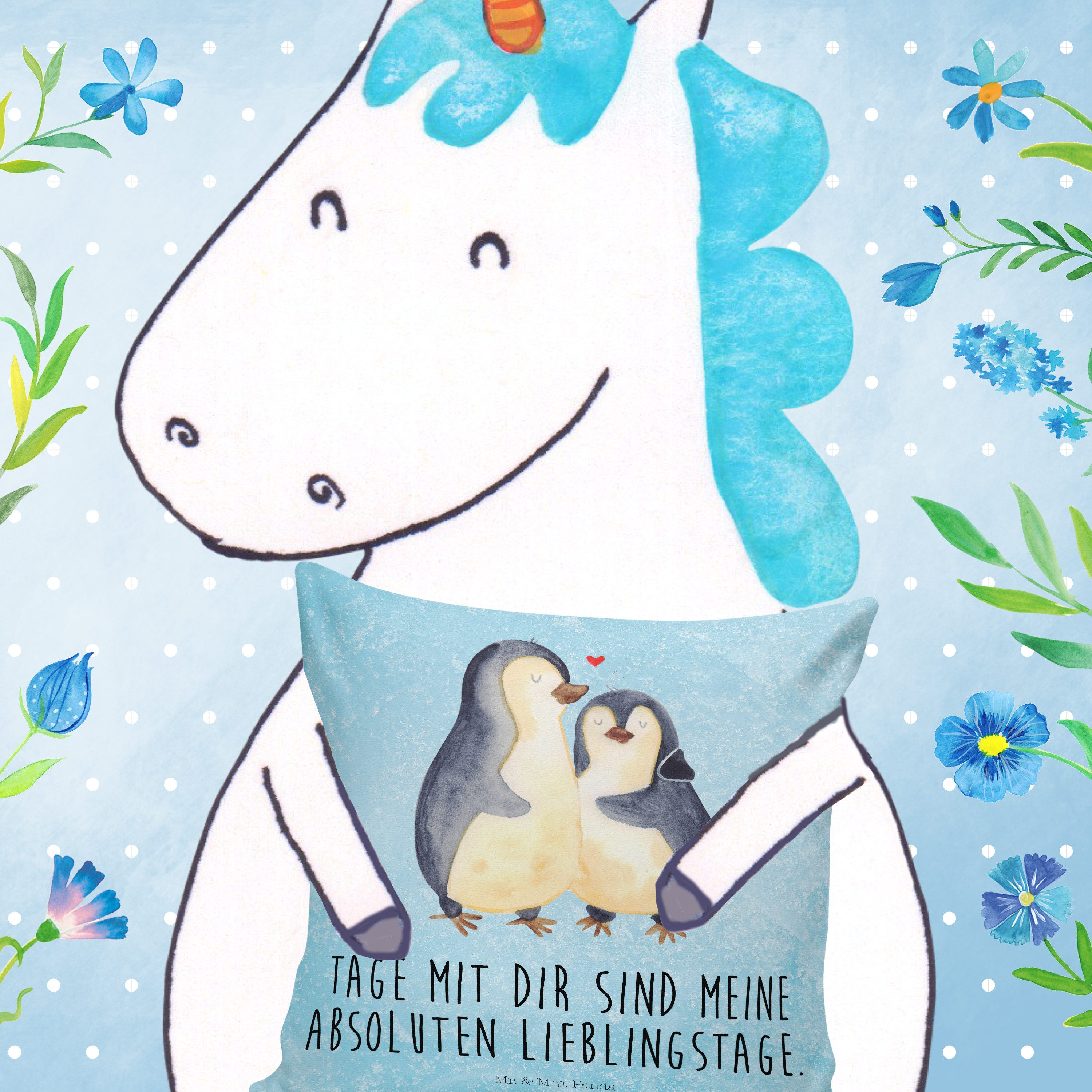 Mr. & Mrs. Panda Dekokissen Pinguin umarmen, Dekokissen, Eisblau, Deko Kissen, Kuschelkissen, Sof, mikrofaser dekokissen mikrofaser zierkissen Dekokissen 40x40