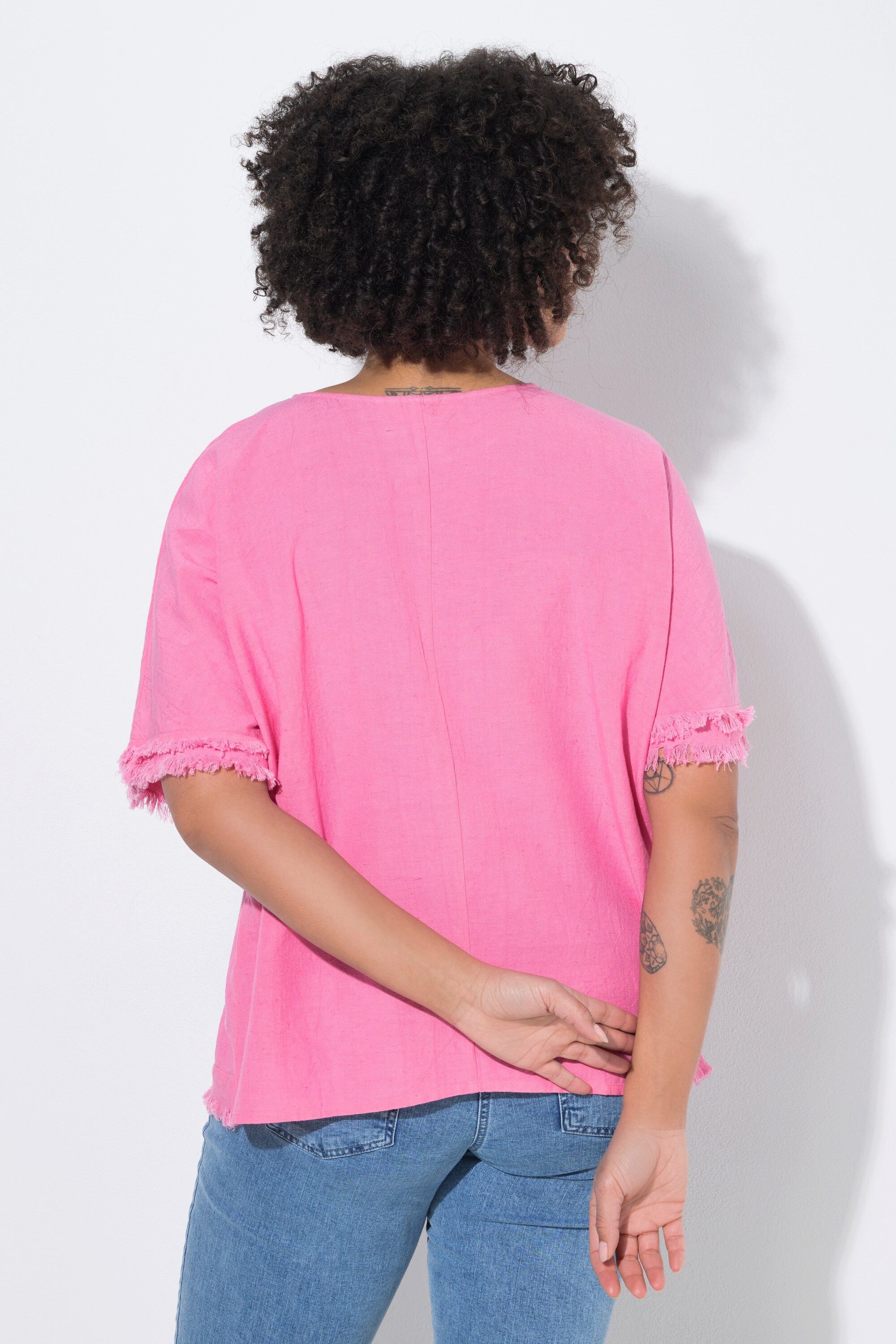 Angel of Style Druckbluse Blusenshirt Oversize Fit Leinenanteil Fransen