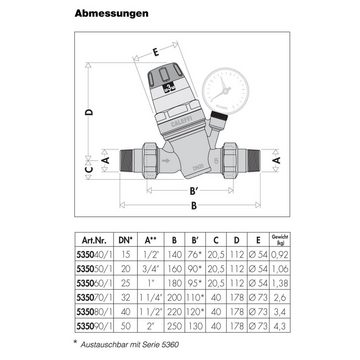 Caleffi Wasser-Druckminderer Wasserdruckminderer 1 1/2 Zoll DN40 Druckminderer für Wasser