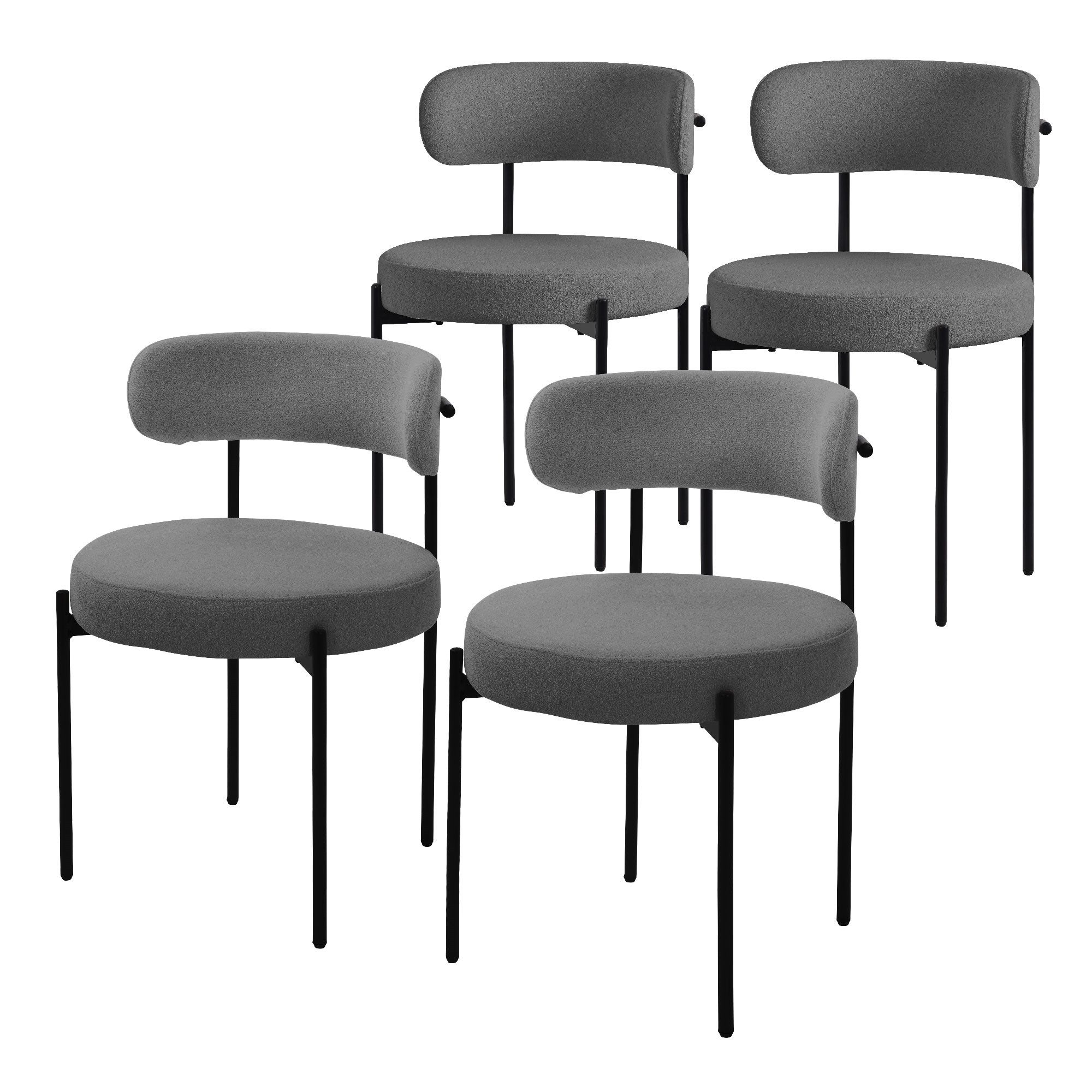 ML-DESIGN Polsterstuhl Esszimmerstühle Gruppe Küchenstuhl aus Teddystoff mit Metallbeinen (4 St), Clubstuhl 4er Set Wohnzimmerstuhl Grau moderne Design Lounge Stuhl