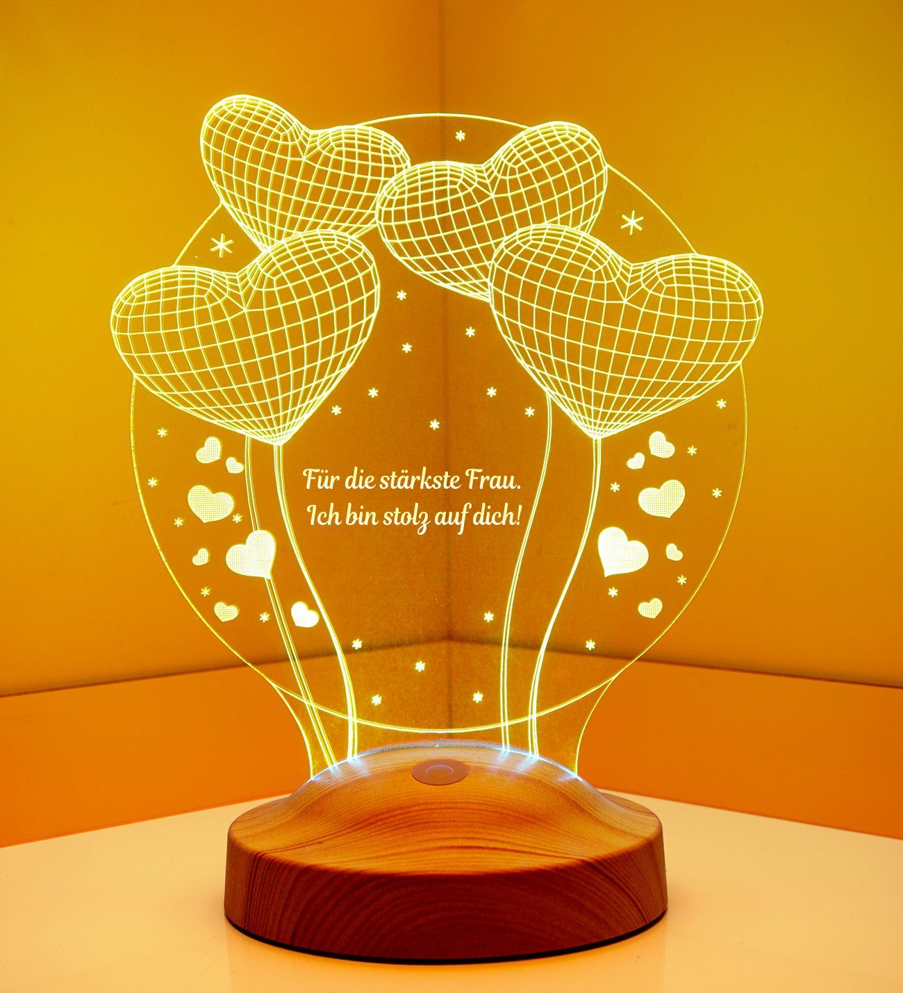 Geschenkelampe LED Nachttischlampe fest 3D Ballon für mehrfarbige Geschenk Farben Leuchte Hochzeitsgeschenk, Freundin, Gravur Herzen 7 Ehefrau Lampe integriert