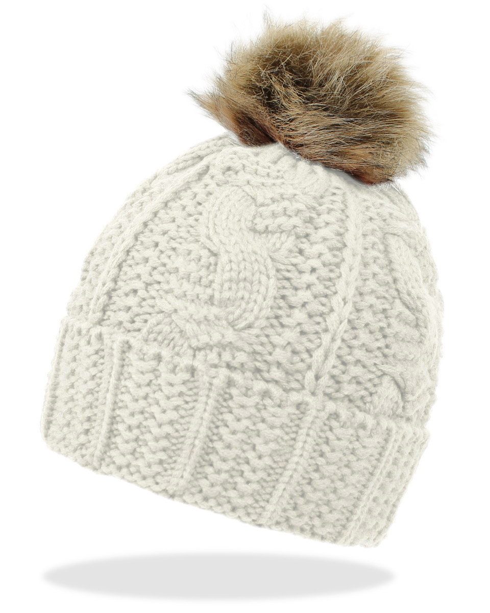 Bommelmütze Damen Bommelmütze mit Innenfutter Strickmütze mit Bommel Winter Mütze