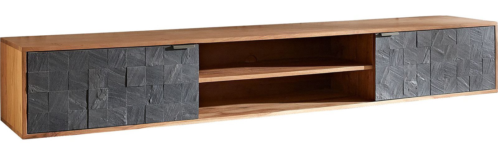 DELIFE Lowboard Teele, Akazie Natur Schiefer 200 cm 2 Türen Lowboard schwebend
