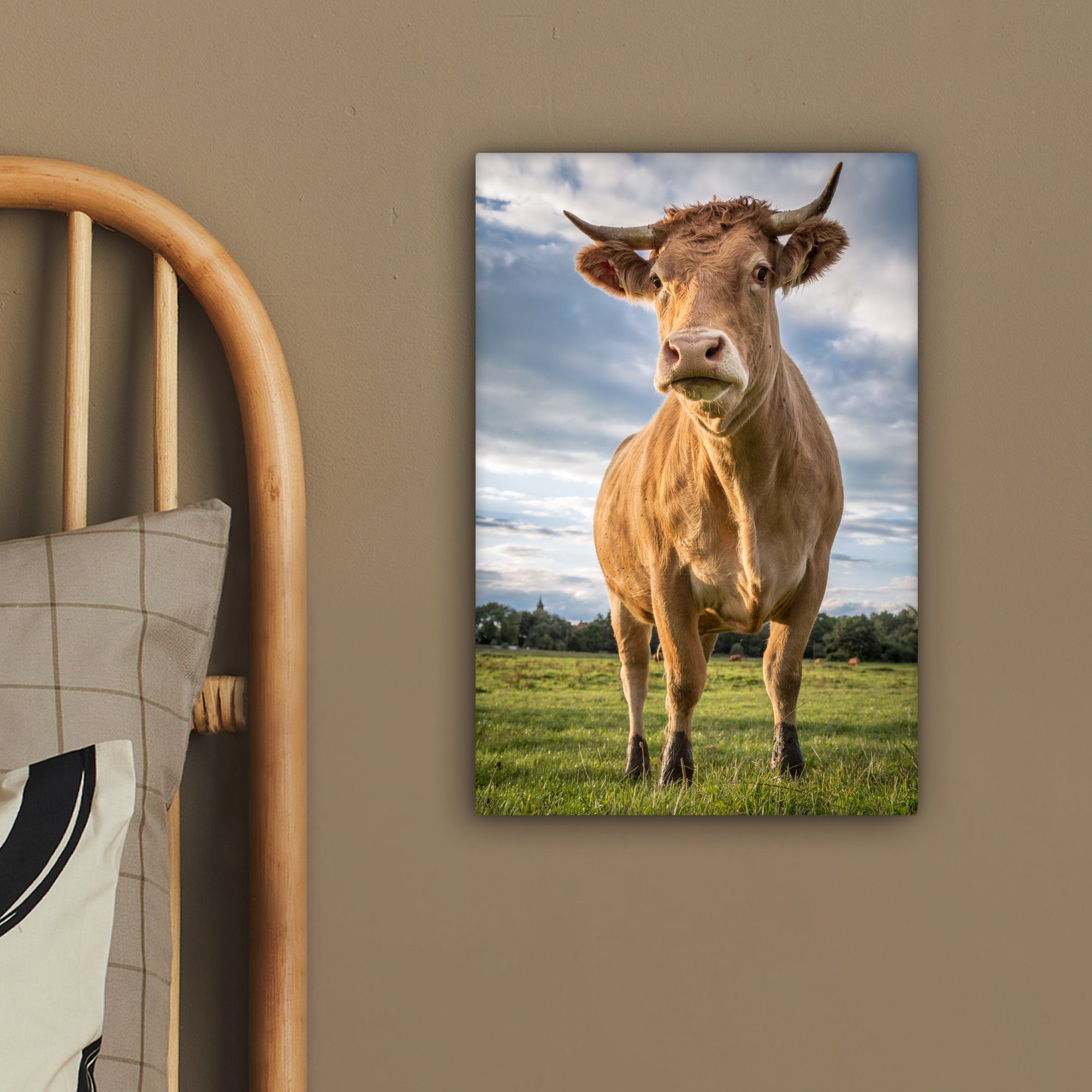 OneMillionCanvasses® inkl. (1 bunt Braun bespannt Kuh Natur, Zackenaufhänger, - St), Leinwandbild Leinwandbild Gemälde, - cm 20x30 fertig