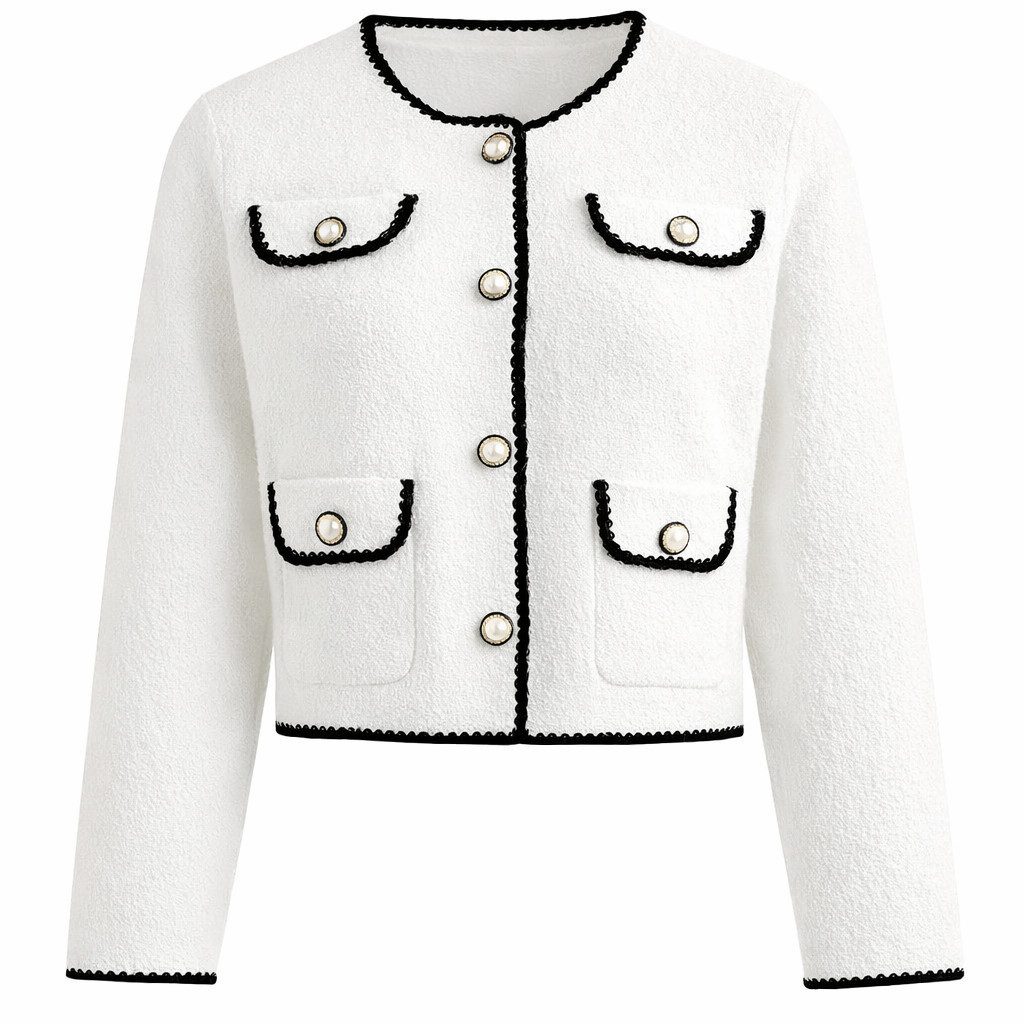 Mississhop Kurzjacke Damen Bouclé-Blazer mit Kontrastpaspeln M.420 günstig online kaufen