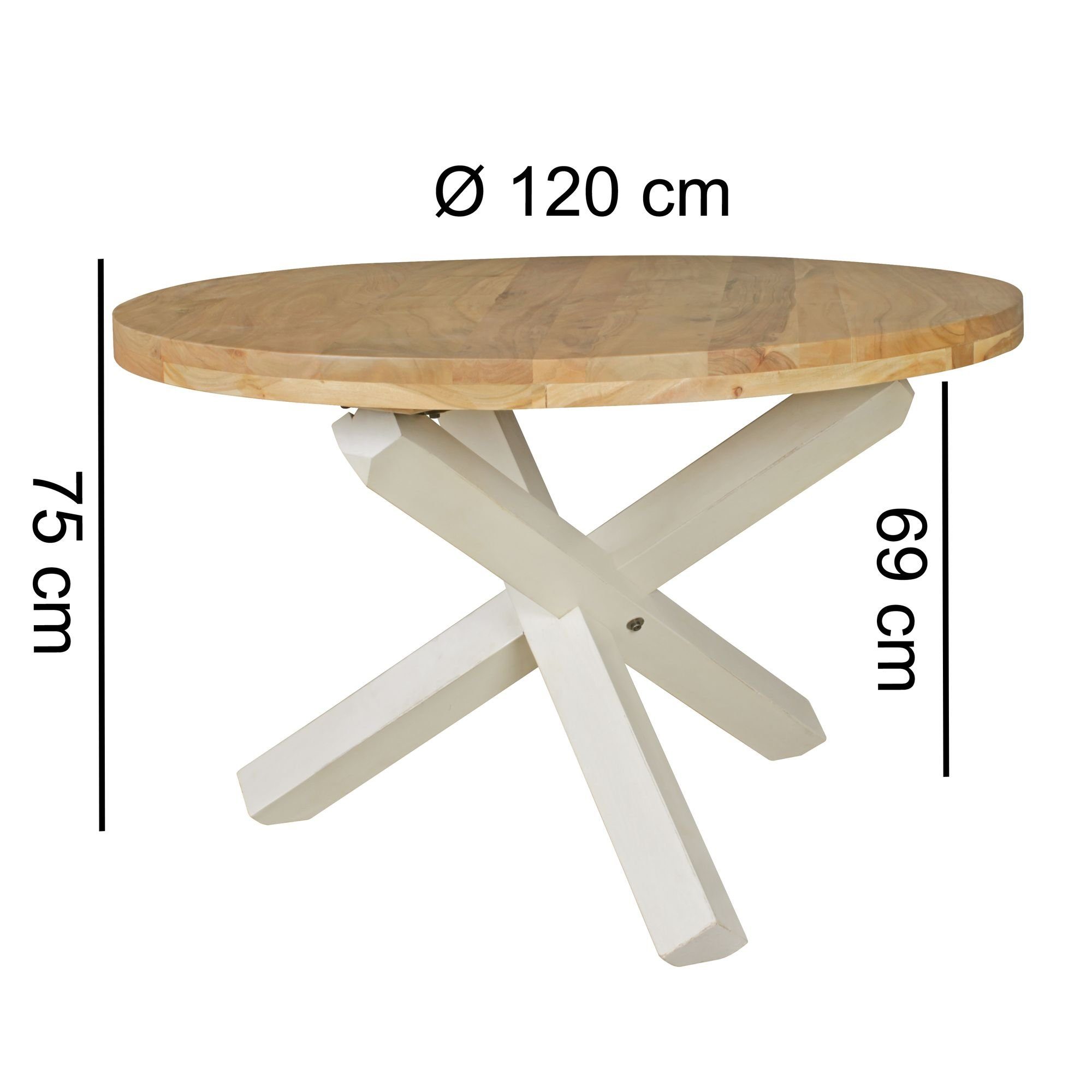 Holztisch 75 Großer WL5.056 Esszimmertisch, Massivholz 120 Ø cm Modern), Akazie Küchentisch cm Wohnling x (Rund Esstisch