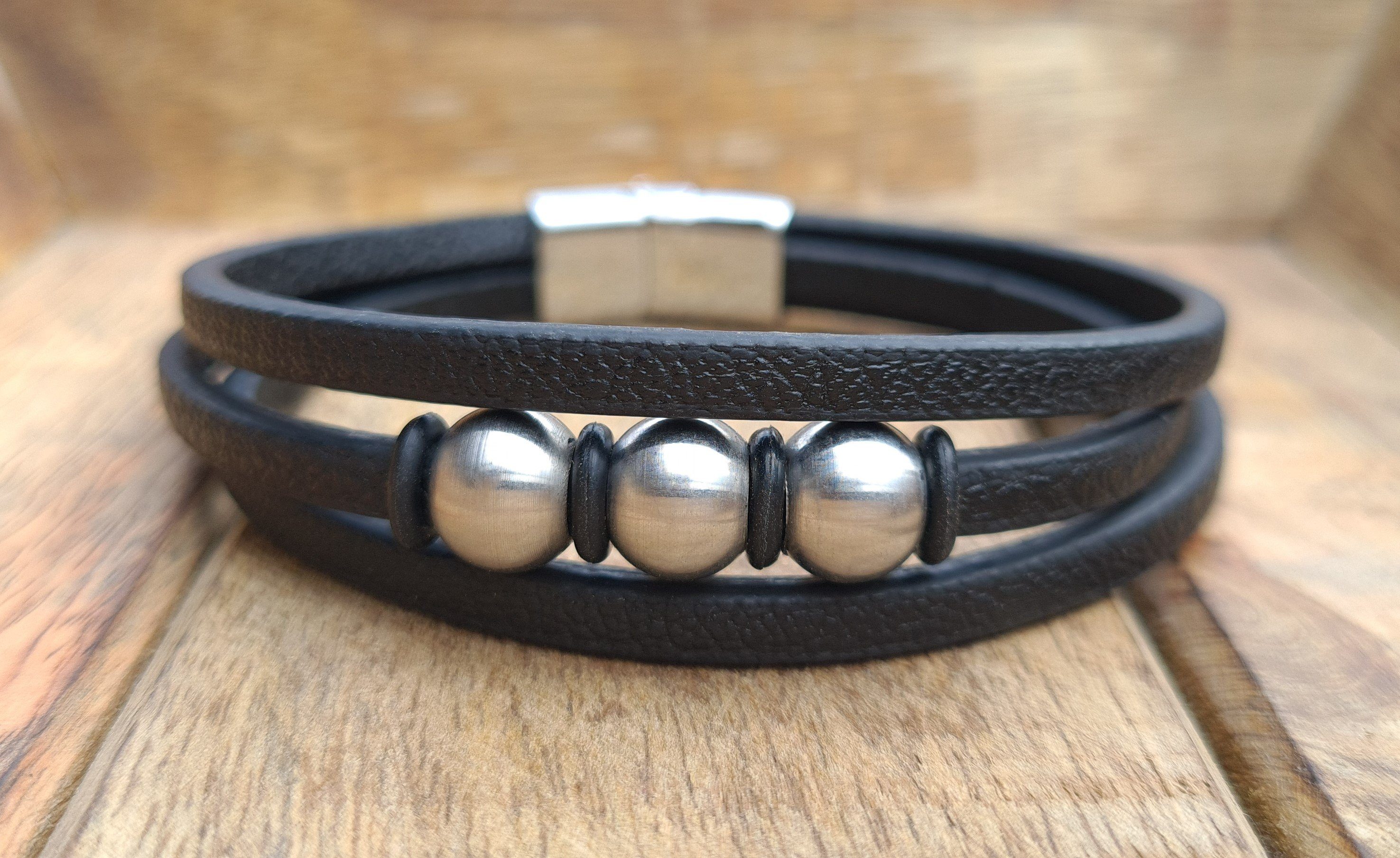 NAHLE Lederarmband Herren Damen Leder Armband (inkl. Schmuckbox), aus Echtleder, mit Magnetverschluss für ein sicheres verschließen