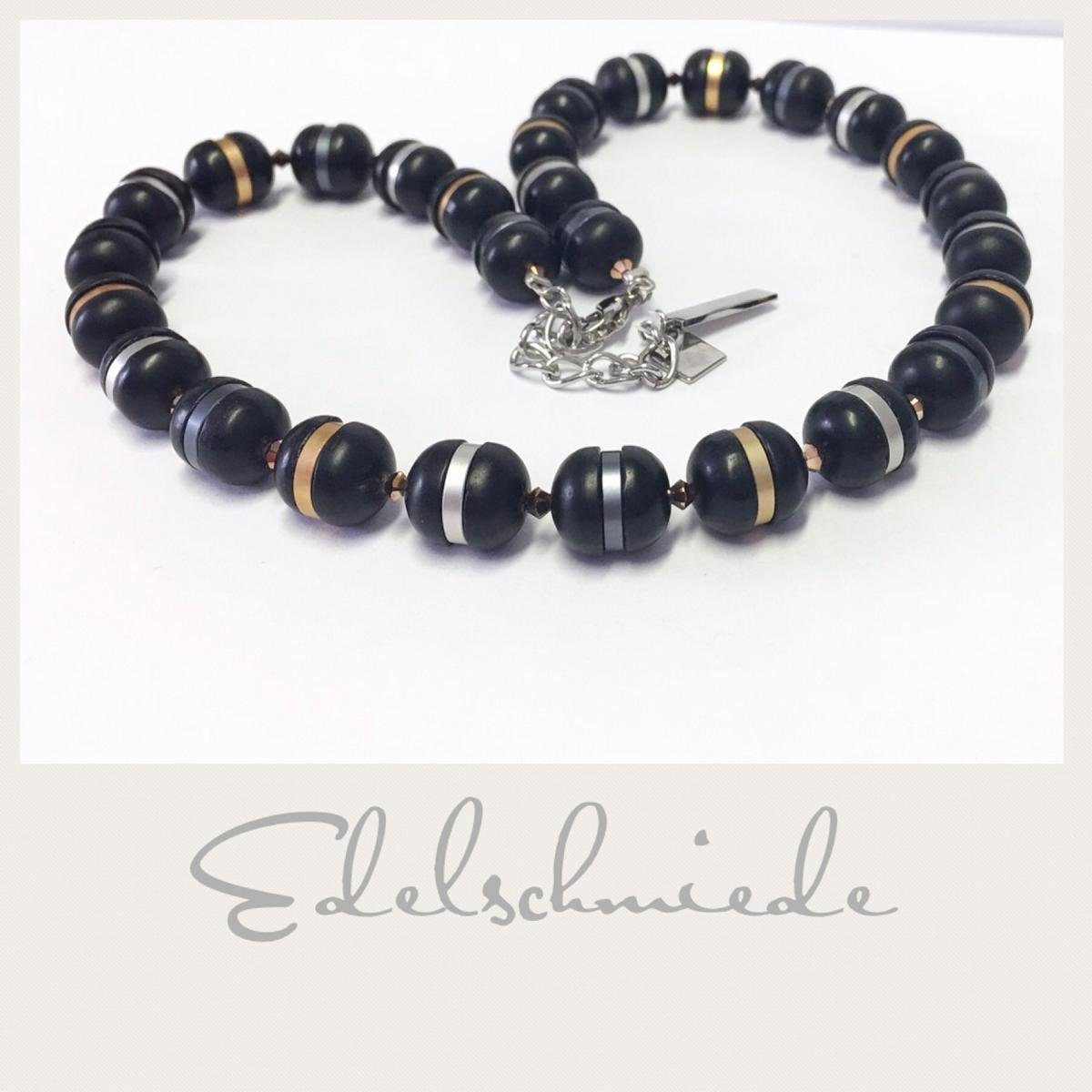 Edelschmiede925 Kette ohne Anhänger Onyxkette eloxiertem Aluminium Rondellen Edelstahlschließe 43-48 cm