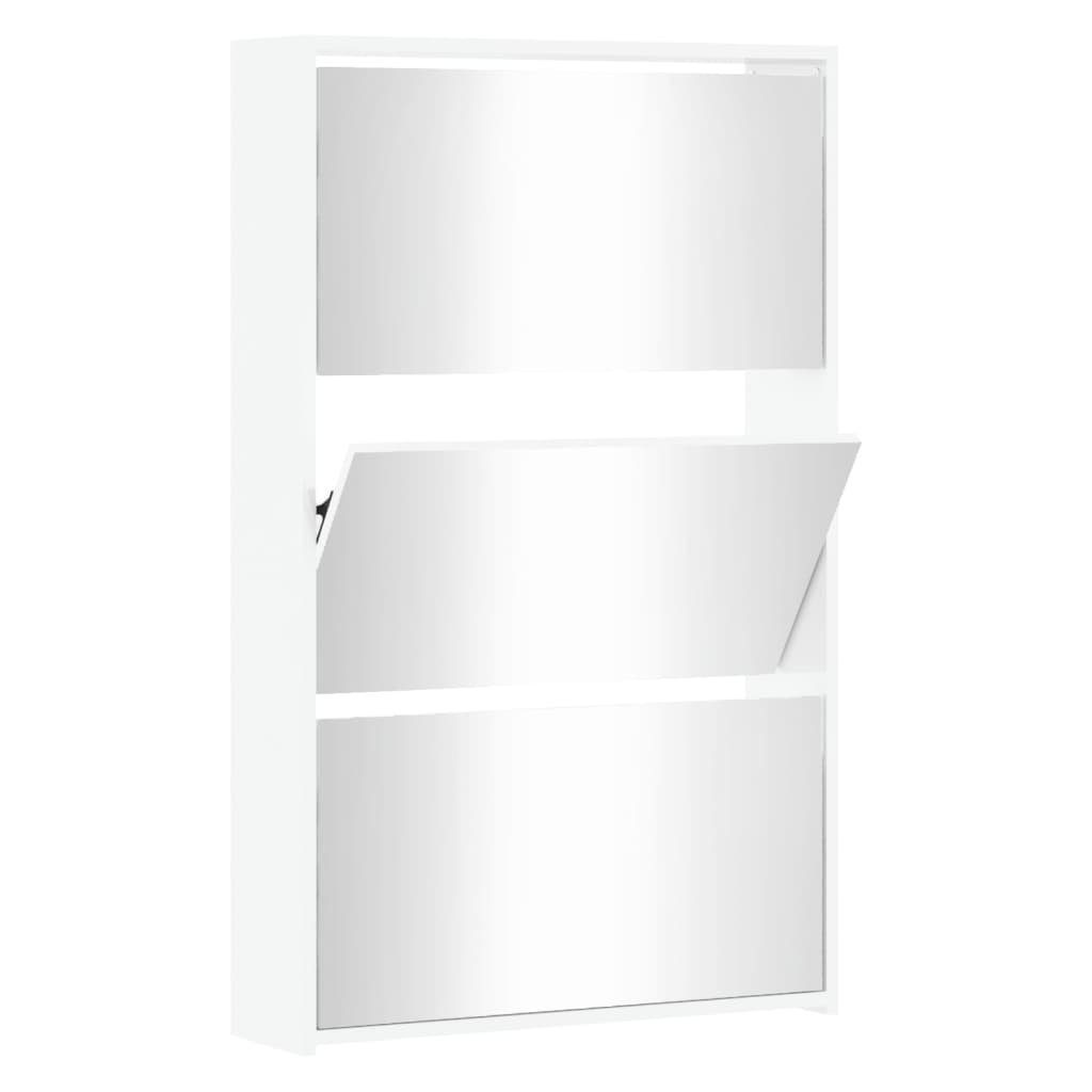 furnicato Schuhschrank cm mit 3 63x17x102,5 Hochglanz-Weiß Spiegel Fächer