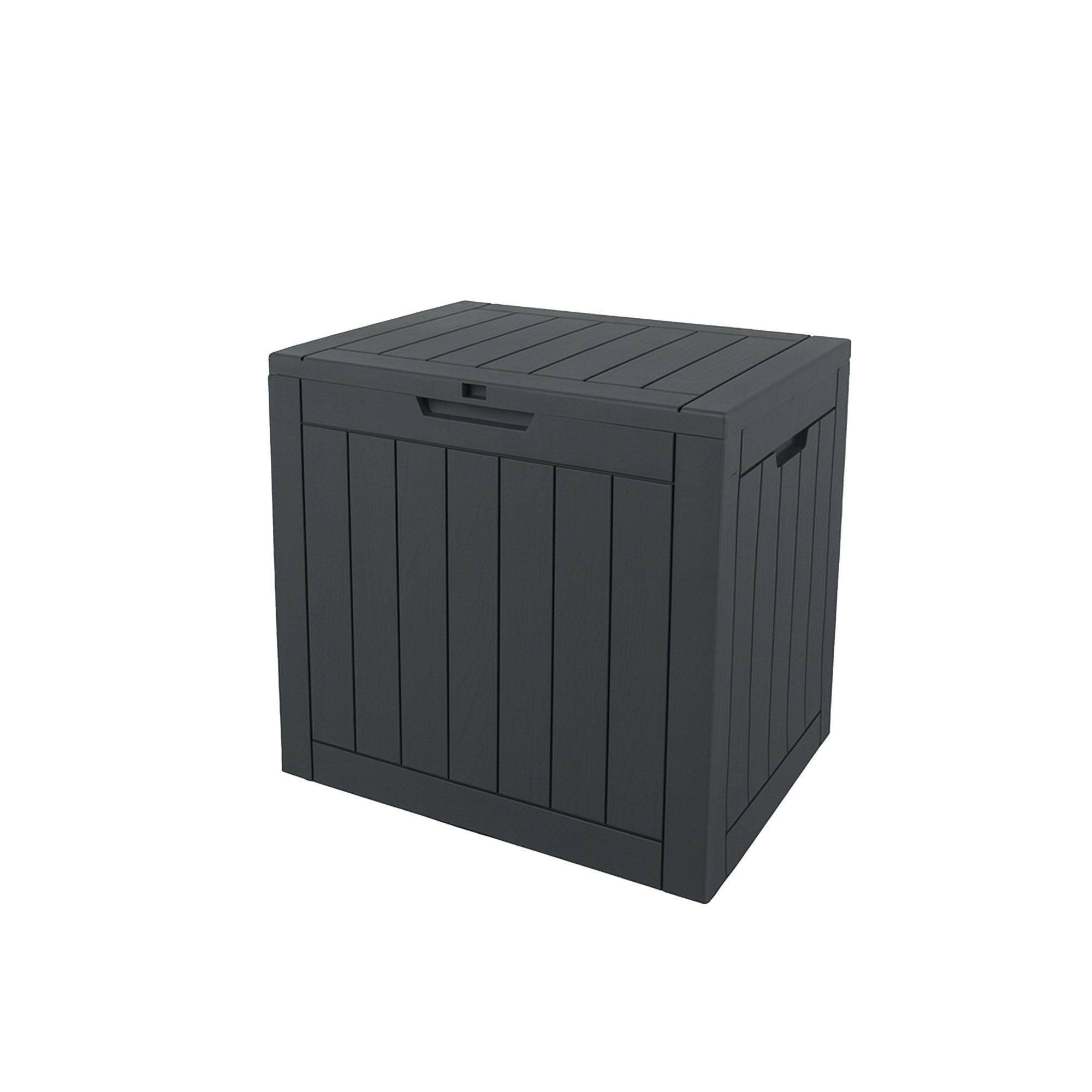 ONDIS24 Gartenbox City Cube Holzoptik Kissenbox Poolbox Sitztruhe 110L, UV,- und witterungsbeständig, abschließbar