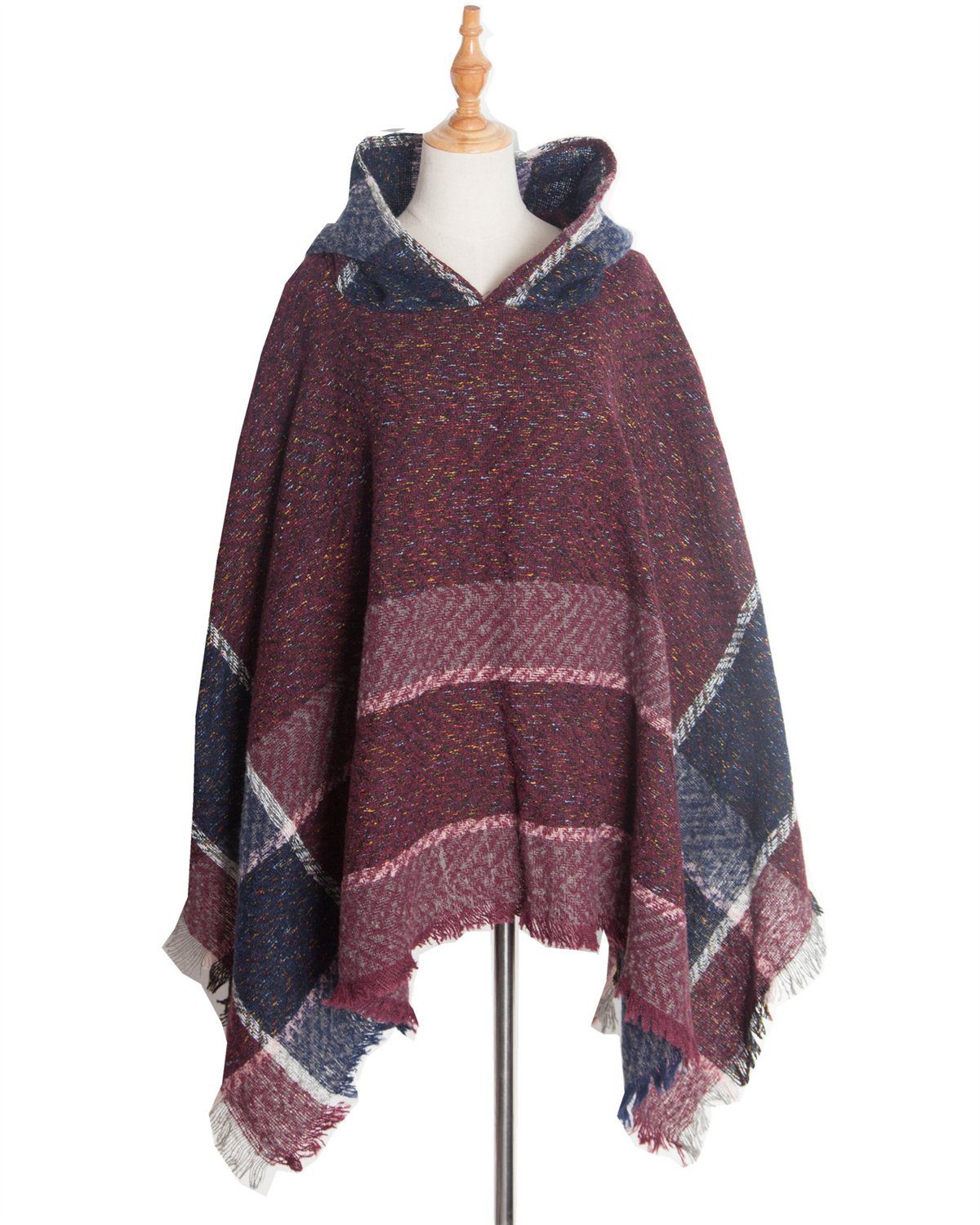 carefully selected Modeschal Damen-Strickpullover mit Kapuze Poncho in feiner Strickqualität Burgunderrot