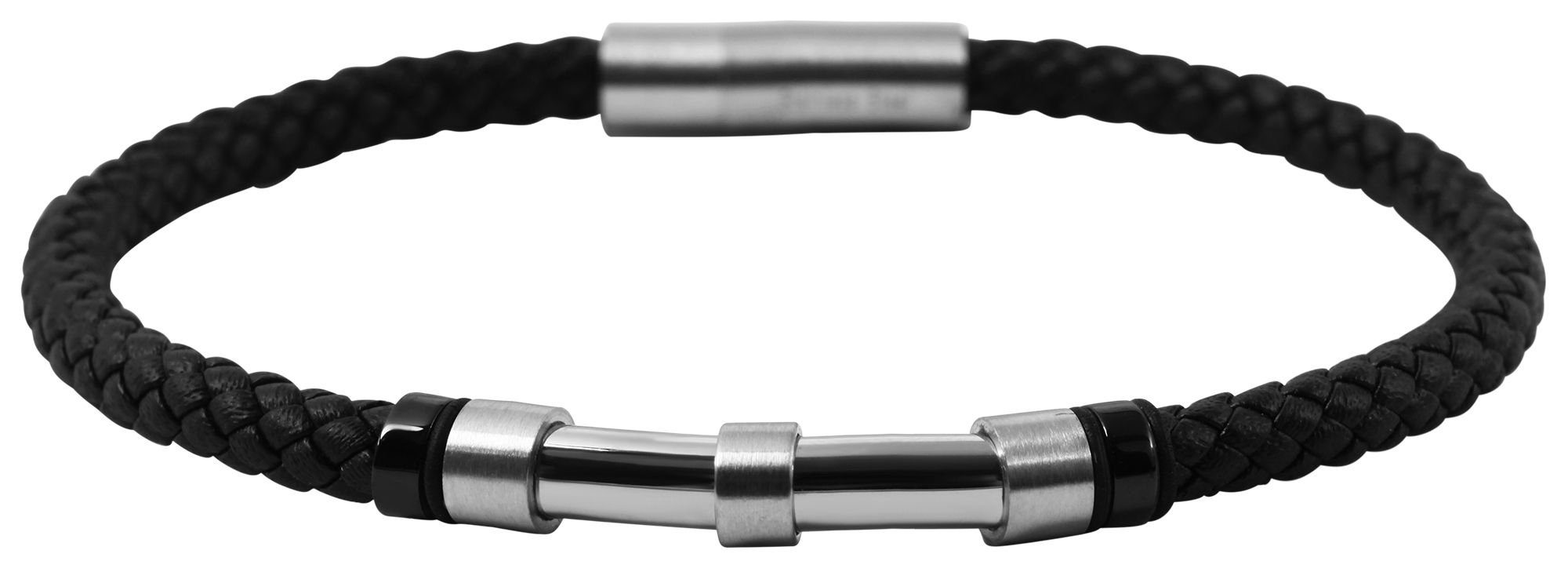 AKZENT Lederarmband Tansila Armband aus Echtleder geflochten mit Edelstahlelement Schwarz (einzeln)