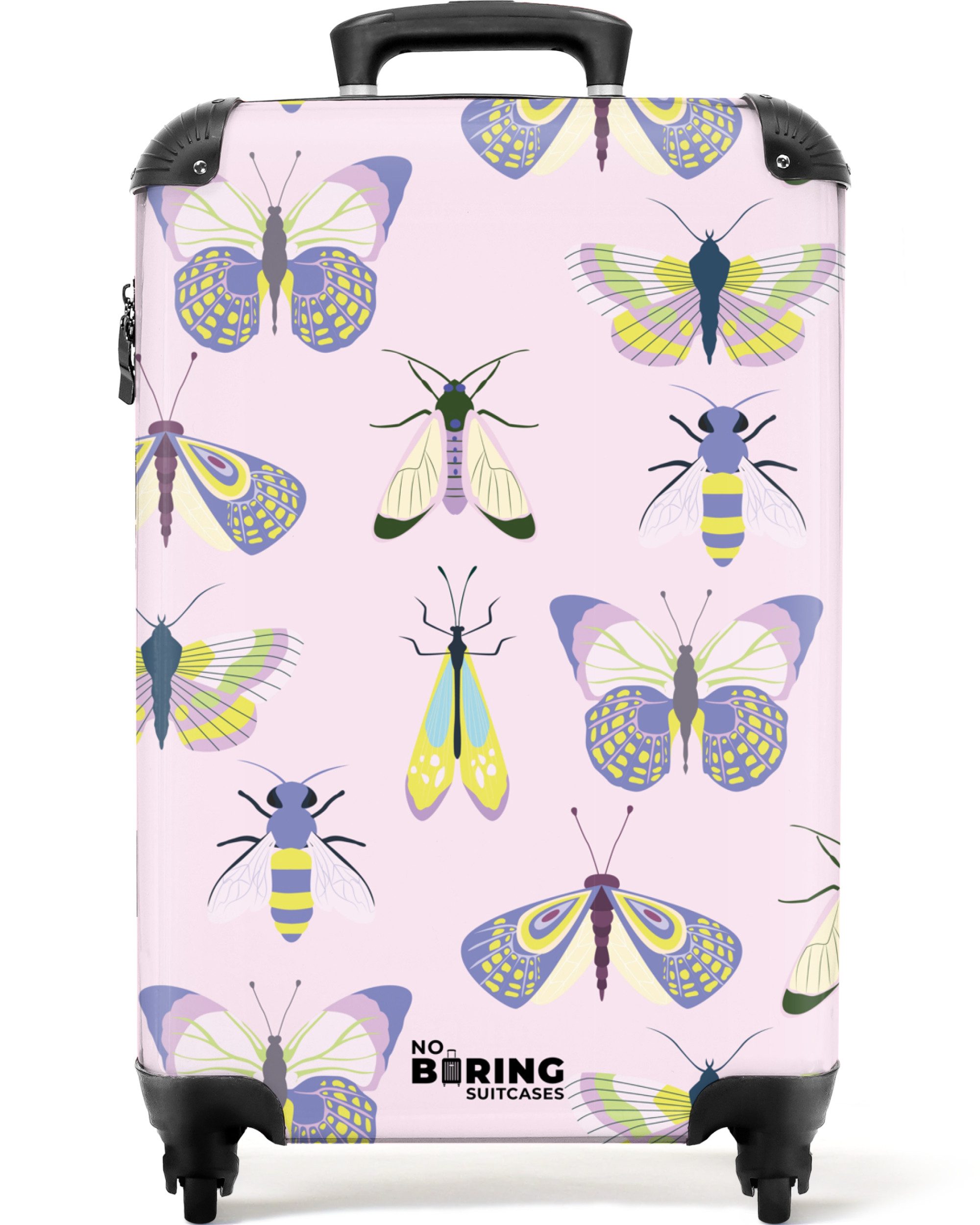 NoBoringSuitcases.com© Hartschalen-Trolley Rosa mit Insekten 55x35x20cm, günstig online kaufen