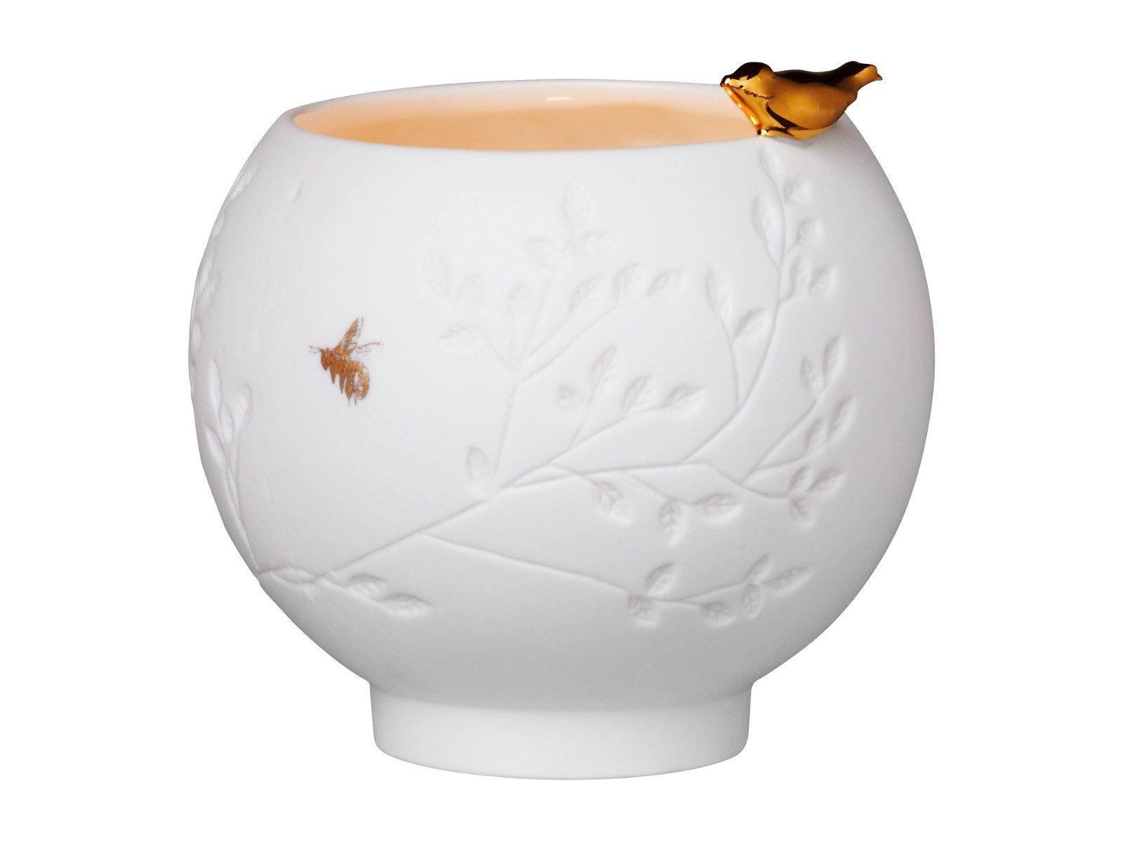 räder design stories Schale Porzellanteelicht Goldener Vogel weiß 7cm, Porzellan, (Schalen & Schüsseln)