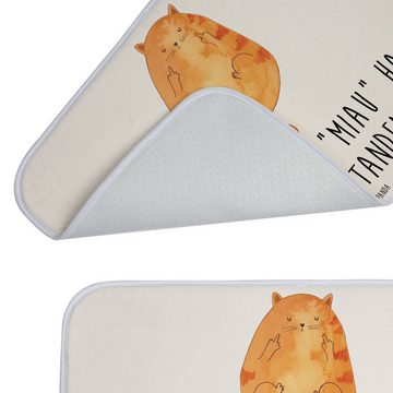 Badematte Katze Mittelfinger - Weiß - Geschenk, Katzendeko, Badteppich, Tiger, Mr. & Mrs. Panda, Höhe 1 mm, 100% Polyester, rechteckig, Einzigartiges Design