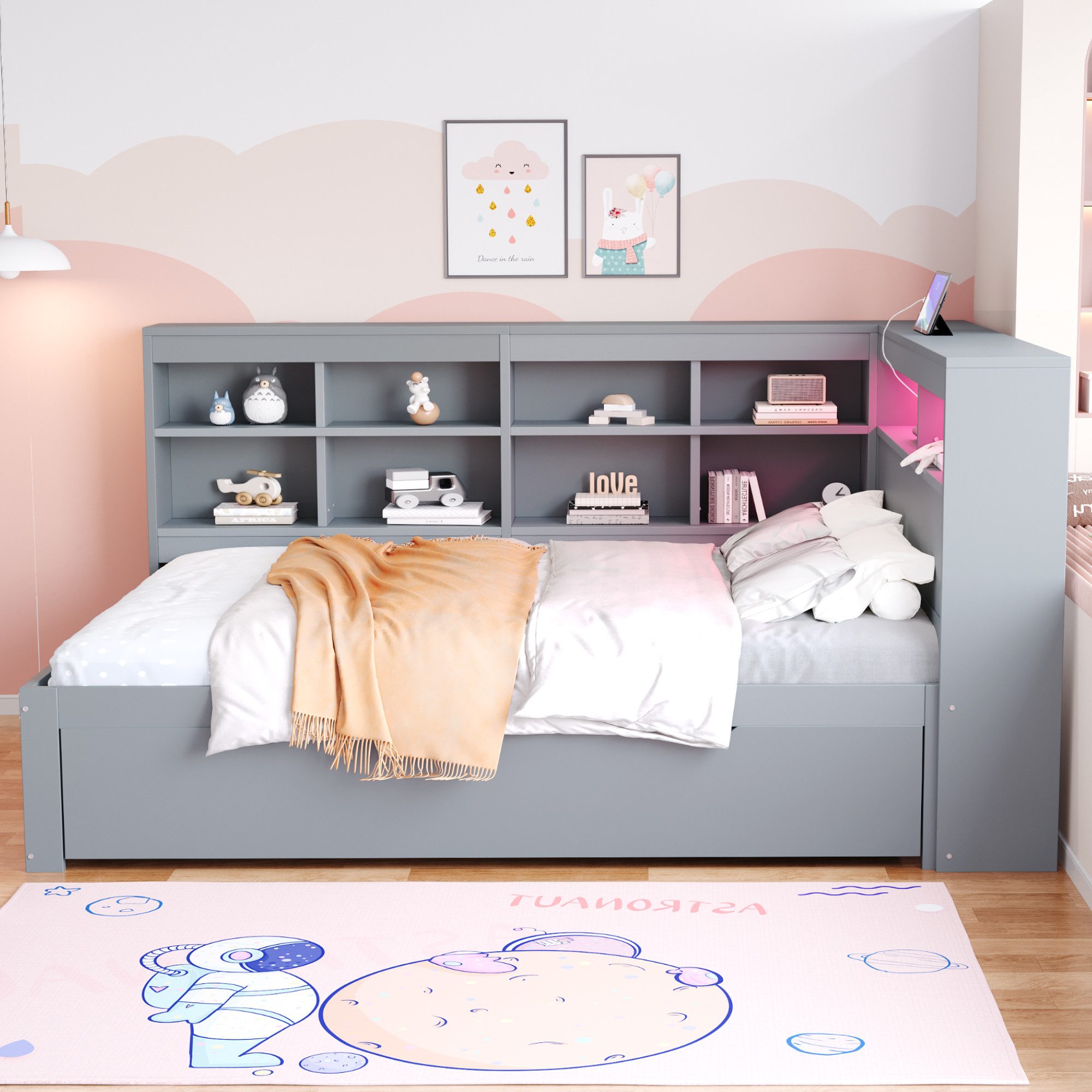 REDOM Stauraumbett mit USB-Steckdose und LED-Beleuchtung, mit Regalen und A günstig online kaufen